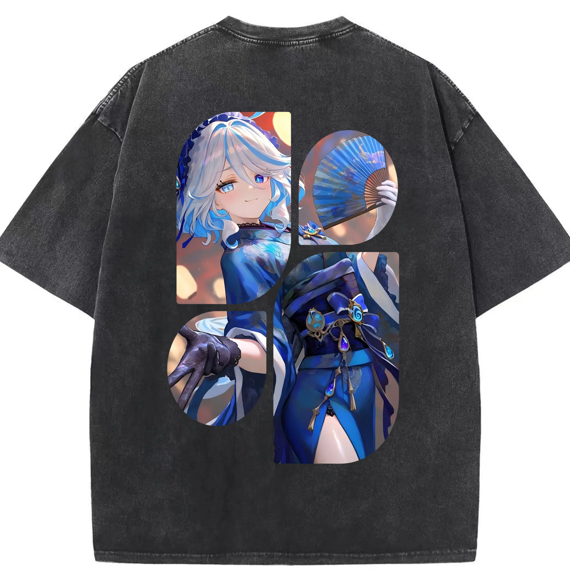 原 神 グッズ フリーナ - 綿100％ ヴィンテージ風 半袖Tシャツ ・ 背面プリント ・ 柔らか肌触り ・ 通気性 快適 ・ スポーツ カジュアル 外出用