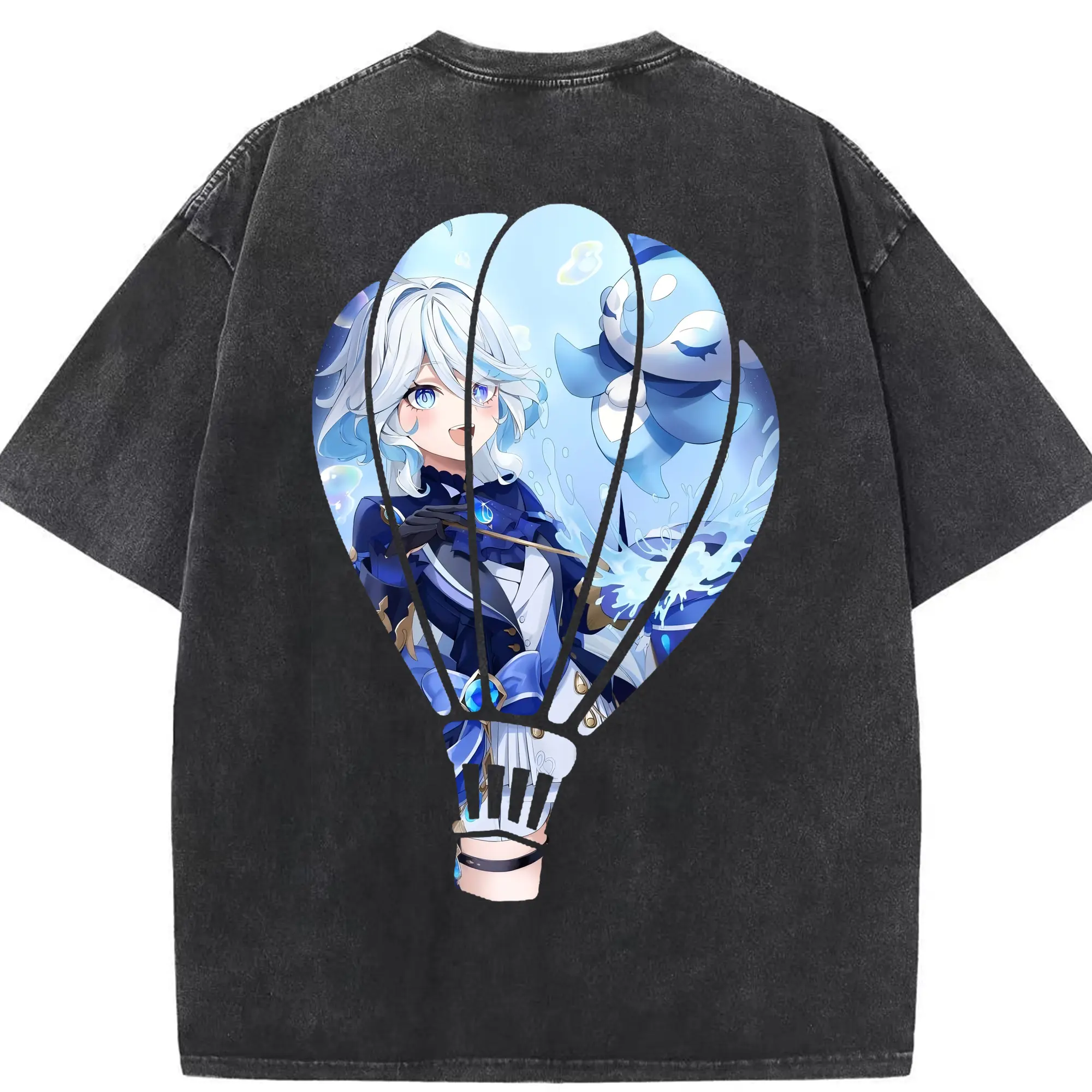 原 神 グッズ フリーナ - 綿100％ ヴィンテージ風 半袖Tシャツ ・ 背面プリント ・ 柔らか肌触り ・ 通気性 快適 ・ スポーツ カジュアル 外出用