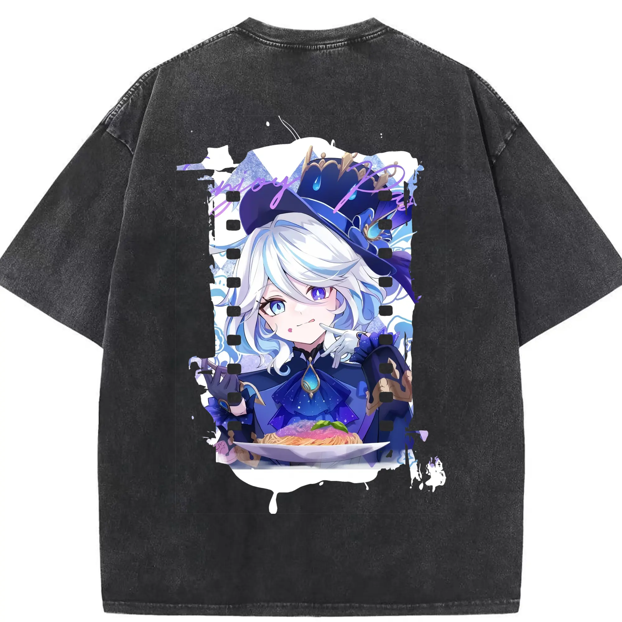 原 神 グッズ フリーナ - 綿100％ ヴィンテージ風 半袖Tシャツ ・ 背面プリント ・ 柔らか肌触り ・ 通気性 快適 ・ スポーツ カジュアル 外出用