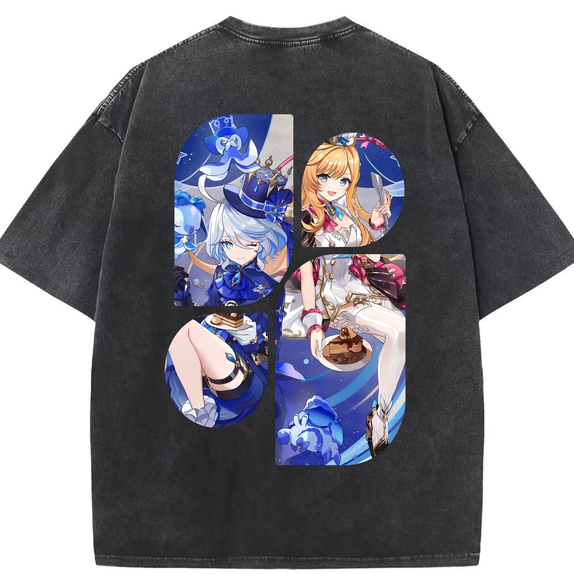 原 神 グッズ フリーナ - 綿100％ ヴィンテージ風 半袖Tシャツ ・ 背面プリント ・ 柔らか肌触り ・ 通気性 快適 ・ スポーツ カジュアル 外出用