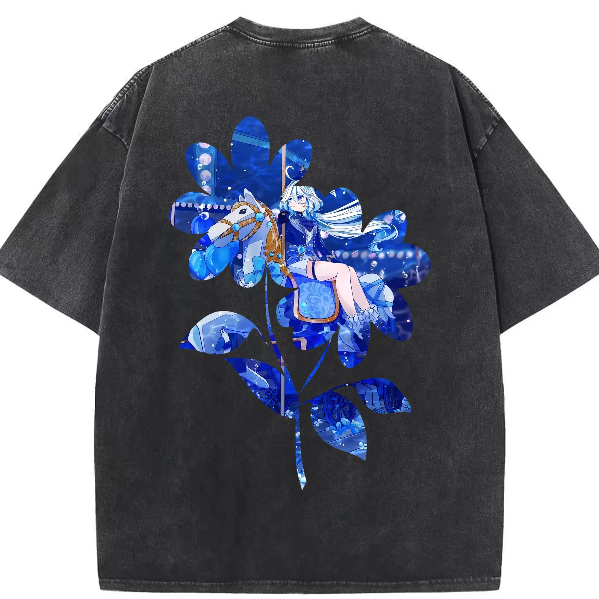 原 神 グッズ フリーナ - 綿100％ ヴィンテージ風 半袖Tシャツ ・ 背面プリント ・ 柔らか肌触り ・ 通気性 快適 ・ スポーツ カジュアル 外出用