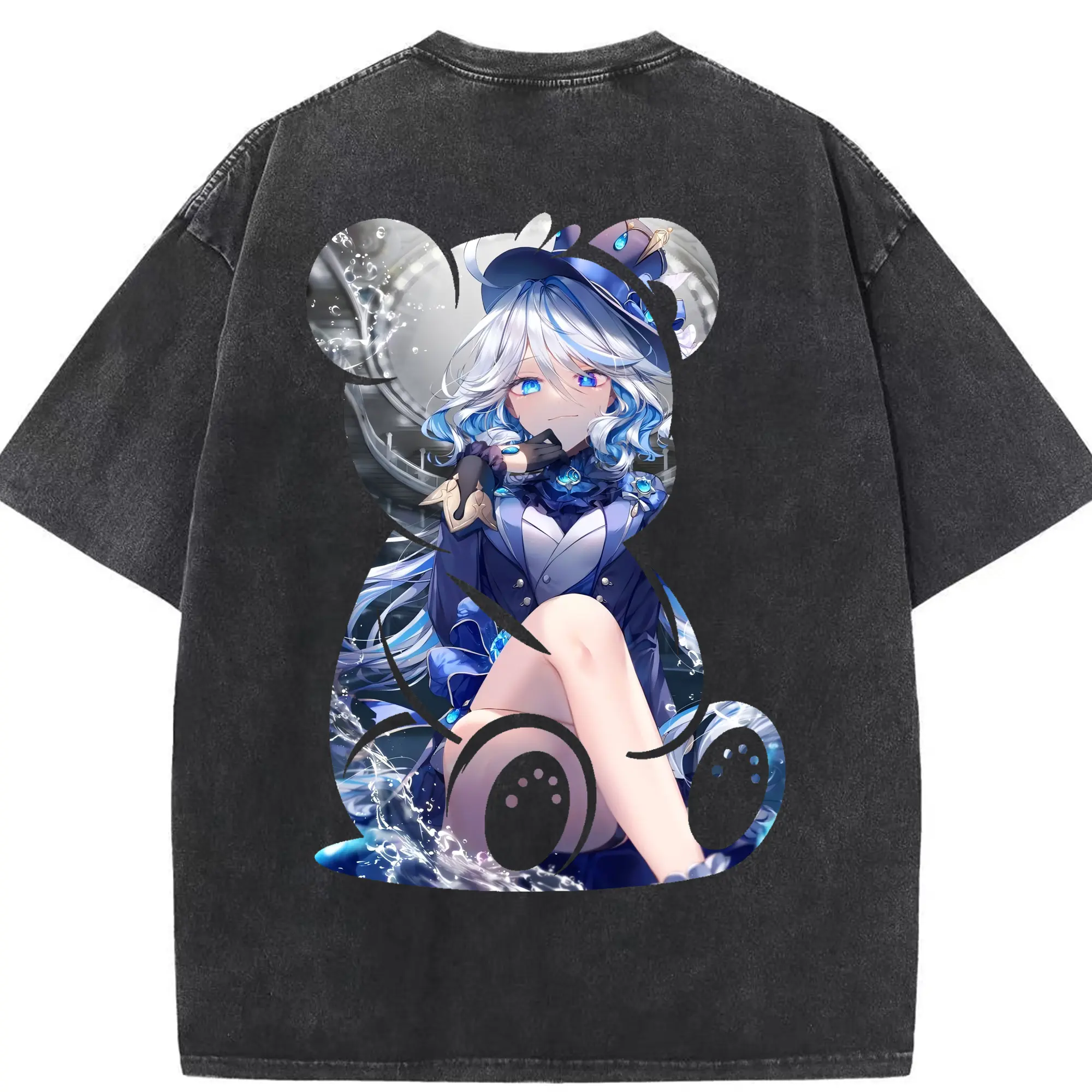 原 神 グッズ フリーナ - 綿100％ ヴィンテージ風 半袖Tシャツ ・ 背面プリント ・ 柔らか肌触り ・ 通気性 快適 ・ スポーツ カジュアル 外出用