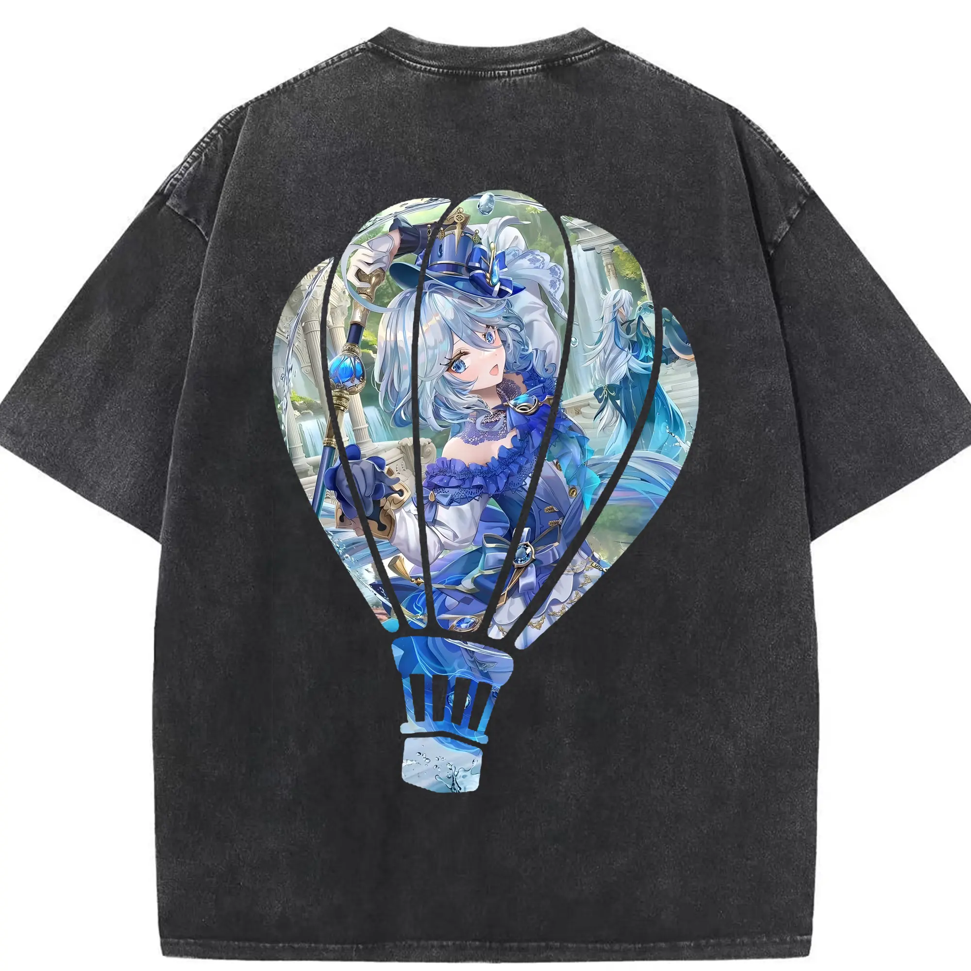 原 神 グッズ フリーナ - 綿100％ ヴィンテージ風 半袖Tシャツ ・ 背面プリント ・ 柔らか肌触り ・ 通気性 快適 ・ スポーツ カジュアル 外出用