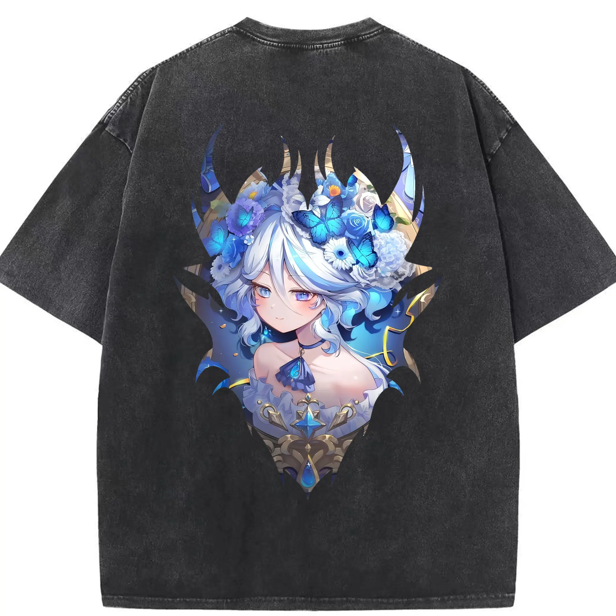 原 神 グッズ フリーナ - 綿100％ ヴィンテージ風 半袖Tシャツ ・ 背面プリント ・ 柔らか肌触り ・ 通気性 快適 ・ スポーツ カジュアル 外出用