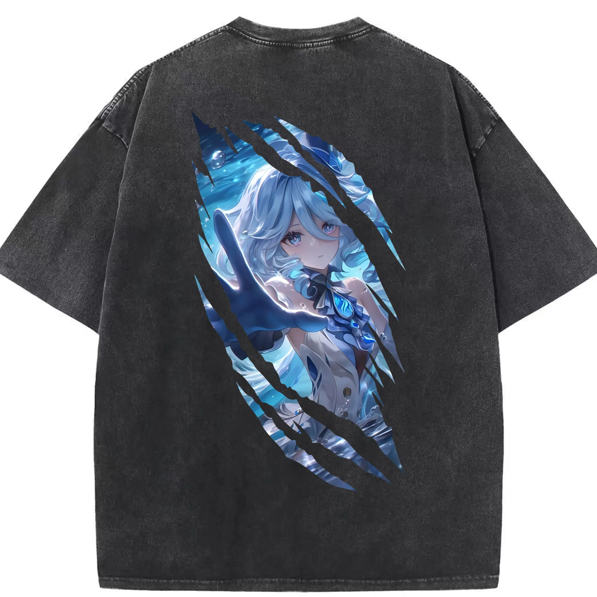 原 神 グッズ フリーナ - 綿100％ ヴィンテージ風 半袖Tシャツ ・ 背面プリント ・ 柔らか肌触り ・ 通気性 快適 ・ スポーツ カジュアル 外出用