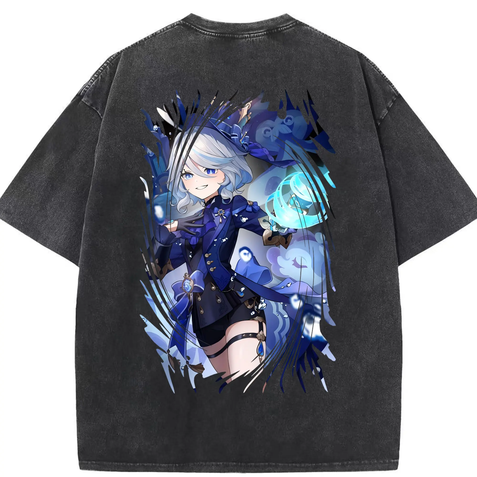 原 神 グッズ フリーナ - 綿100％ ヴィンテージ風 半袖Tシャツ ・ 背面プリント ・ 柔らか肌触り ・ 通気性 快適 ・ スポーツ カジュアル 外出用