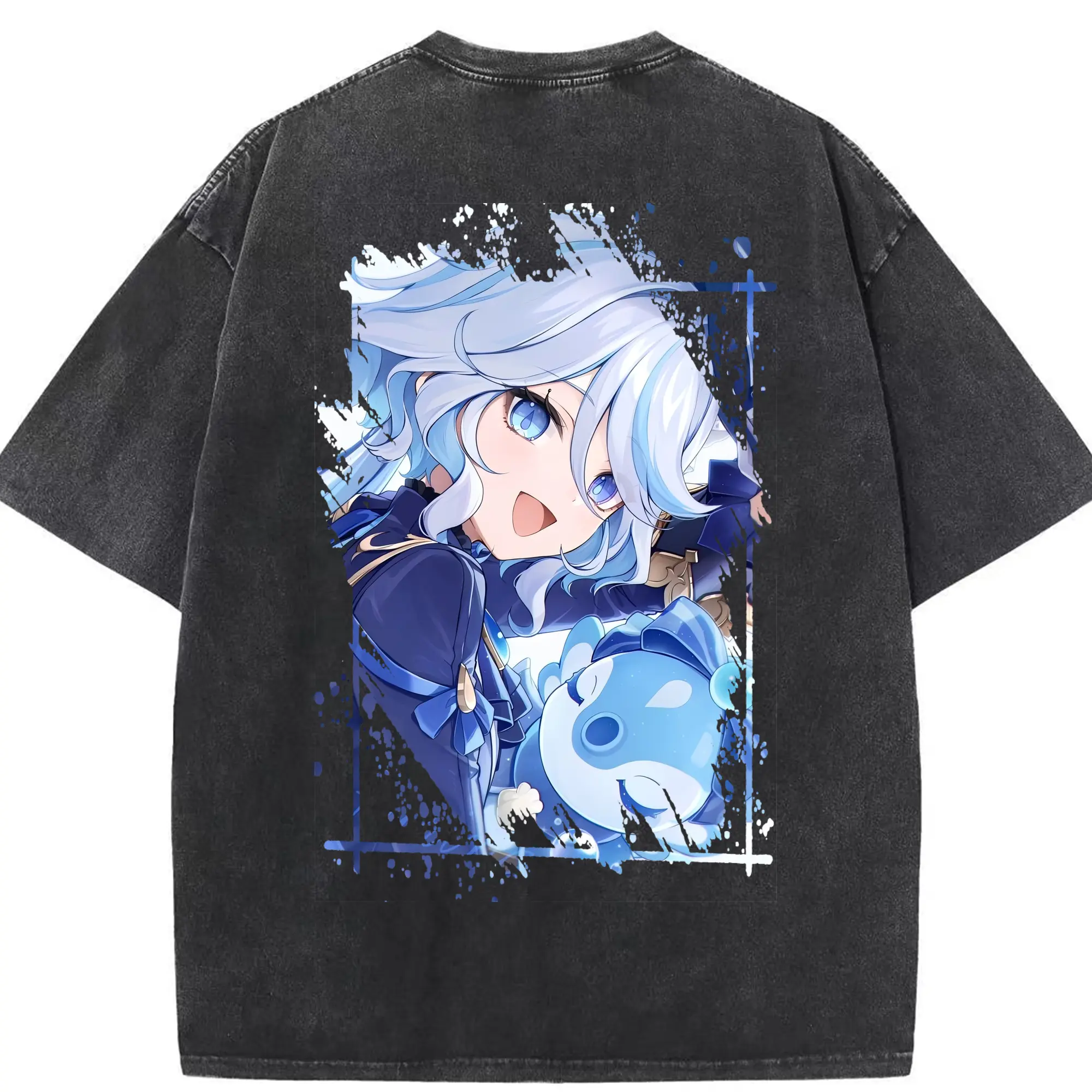 原 神 グッズ フリーナ - 綿100％ ヴィンテージ風 半袖Tシャツ ・ 背面プリント ・ 柔らか肌触り ・ 通気性 快適 ・ スポーツ カジュアル 外出用