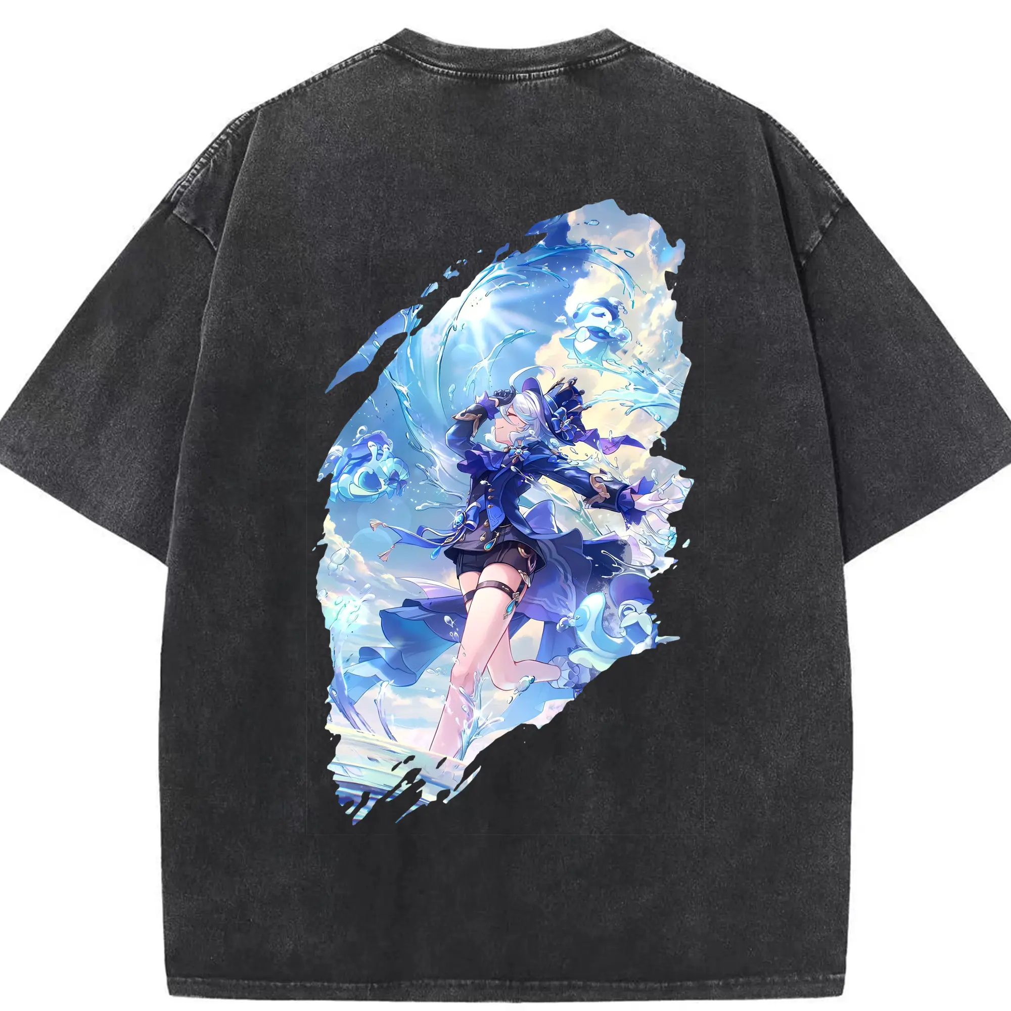 原 神 グッズ フリーナ - 綿100％ ヴィンテージ風 半袖Tシャツ ・ 背面プリント ・ 柔らか肌触り ・ 通気性 快適 ・ スポーツ カジュアル 外出用