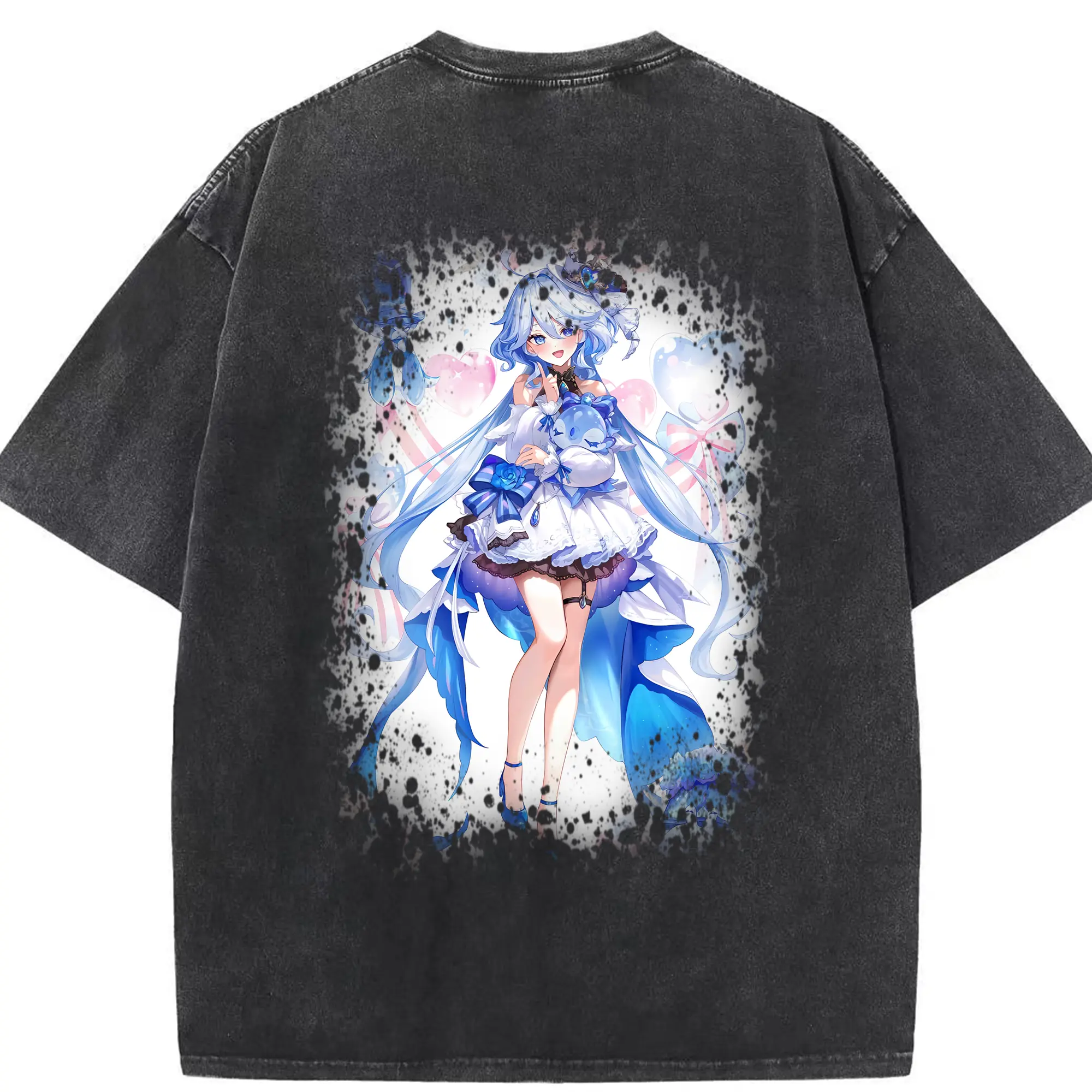 原 神 グッズ フリーナ - 綿100％ ヴィンテージ風 半袖Tシャツ ・ 背面プリント ・ 柔らか肌触り ・ 通気性 快適 ・ スポーツ カジュアル 外出用