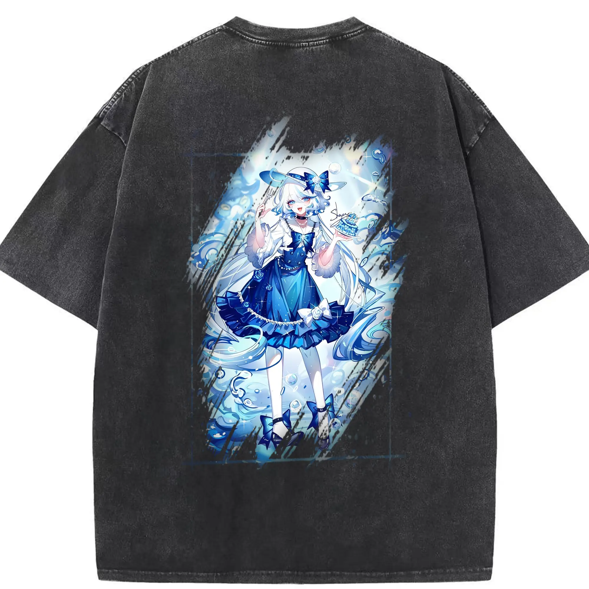 原 神 グッズ フリーナ - 綿100％ ヴィンテージ風 半袖Tシャツ ・ 背面プリント ・ 柔らか肌触り ・ 通気性 快適 ・ スポーツ カジュアル 外出用