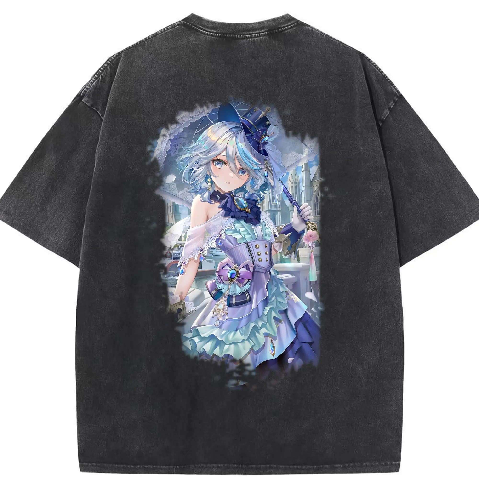 原 神 グッズ フリーナ - 綿100％ ヴィンテージ風 半袖Tシャツ ・ 背面プリント ・ 柔らか肌触り ・ 通気性 快適 ・ スポーツ カジュアル 外出用