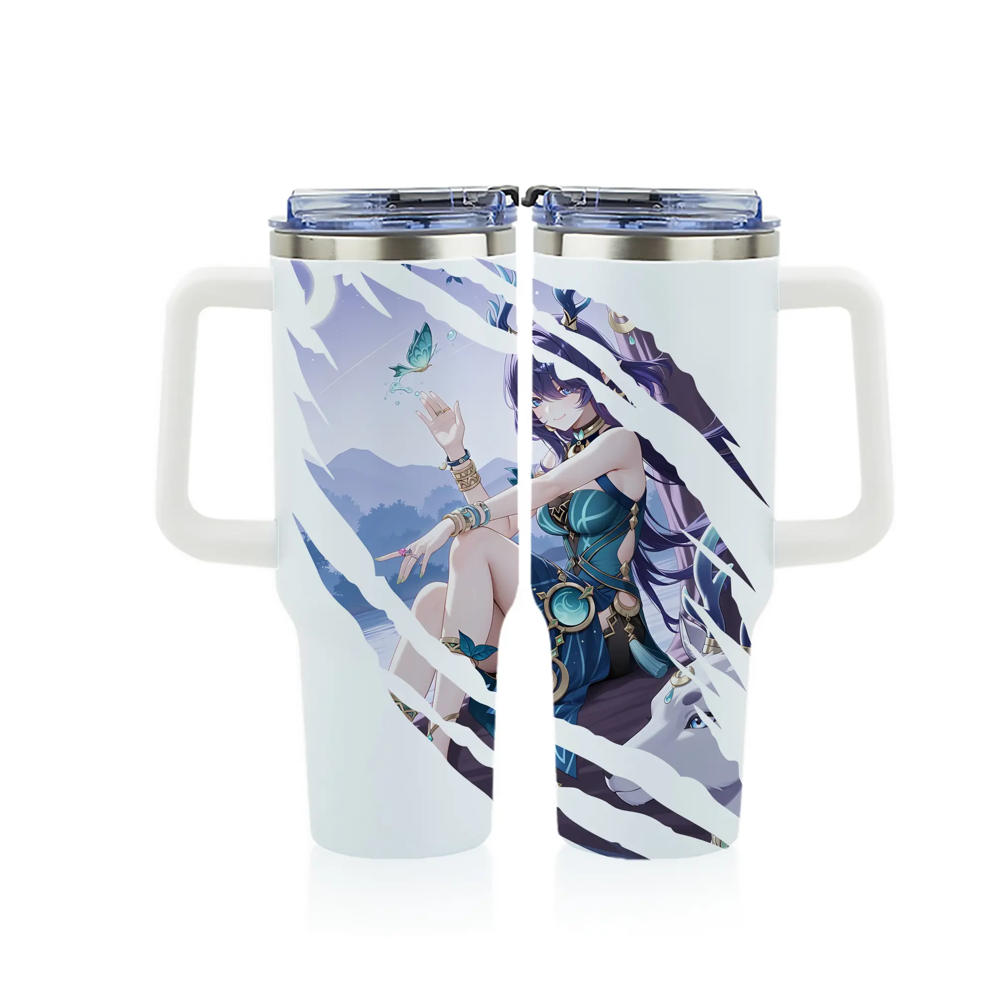 原 神 グッズ ラウマ - 1200mL フルプリント車用タンブラー ・ 304ステンレス 内側 ・ 201ステンレス 外側 ・ 保温 保冷 ・ 通勤 ドライブ アウトドア用