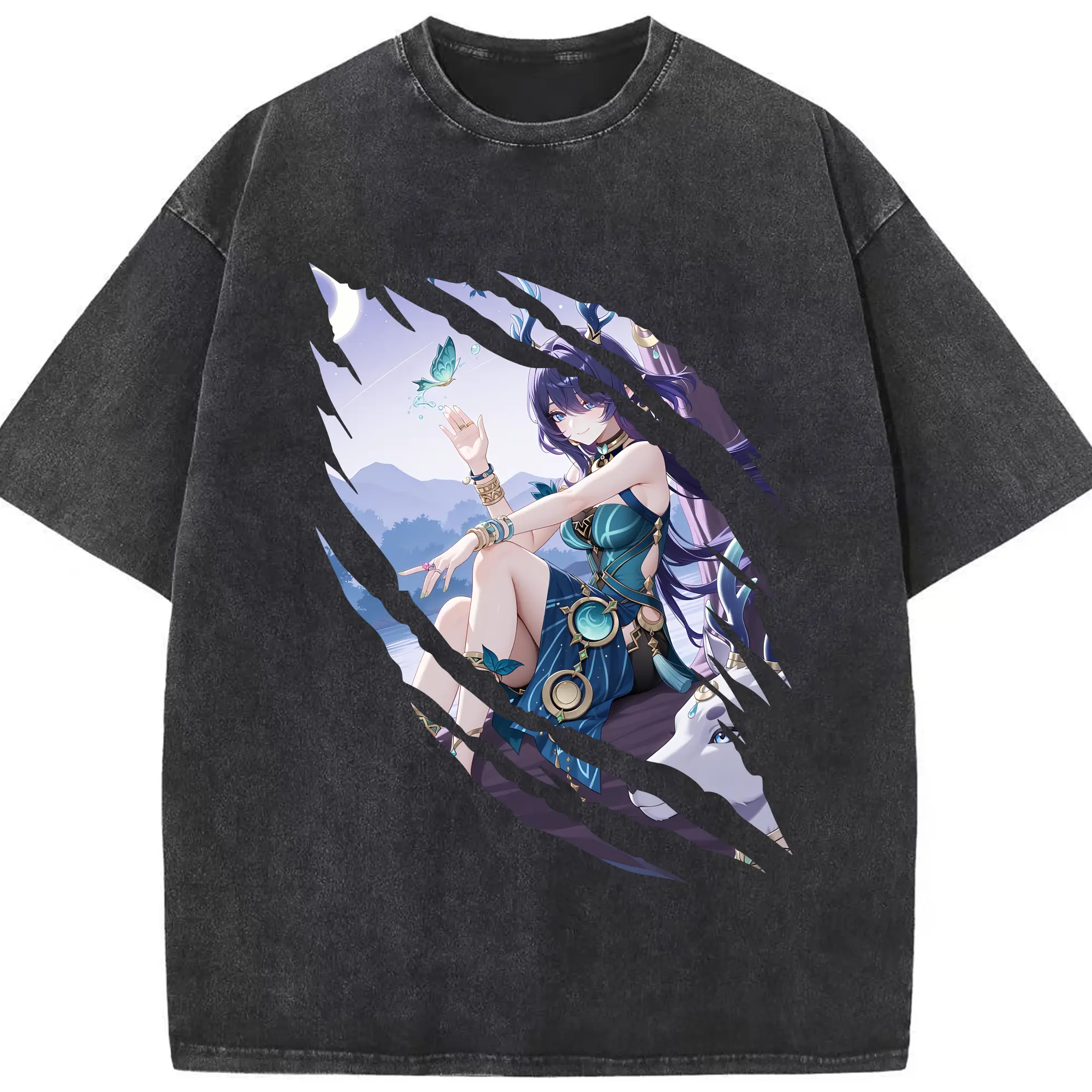 原 神 グッズ ラウマ - 綿100％ ヴィンテージ風 半袖Tシャツ ・ フロントプリント ・ 柔らか肌触り ・ 通気性 快適 ・ スポーツ カジュアル 外出用