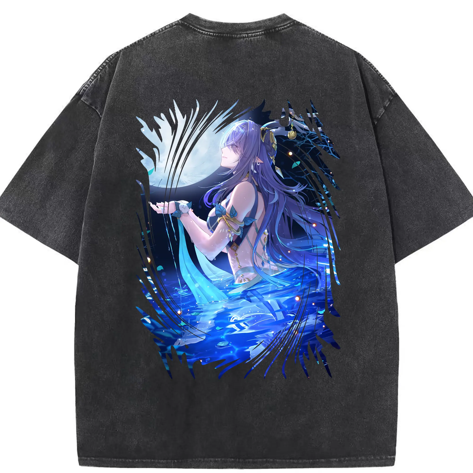 原 神 グッズ ラウマ - 綿100％ ヴィンテージ風 半袖Tシャツ ・ 背面プリント ・ 柔らか肌触り ・ 通気性 快適 ・ スポーツ カジュアル 外出用