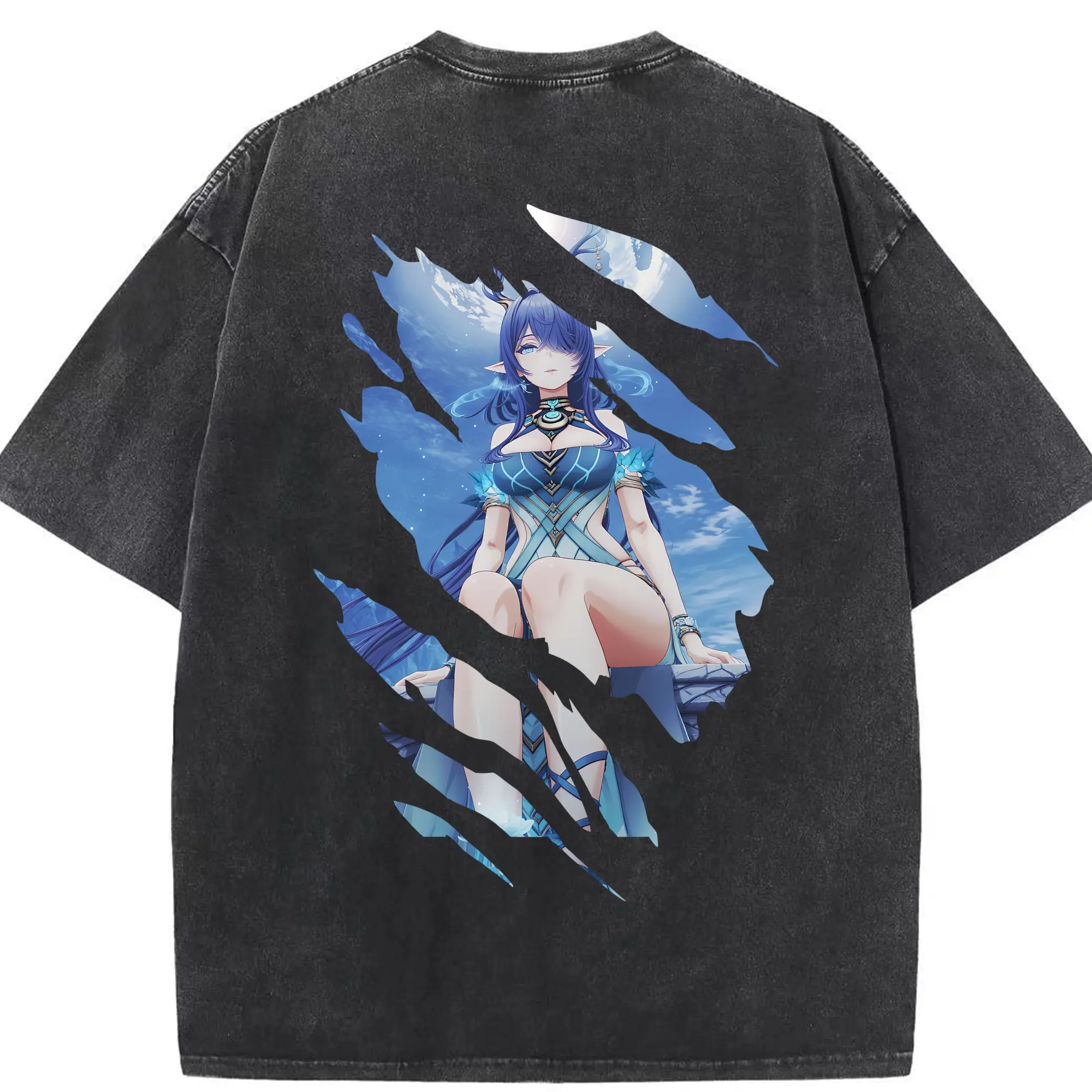 原 神 グッズ ラウマ - 綿100％ ヴィンテージ風 半袖Tシャツ ・ 背面プリント ・ 柔らか肌触り ・ 通気性 快適 ・ スポーツ カジュアル 外出用