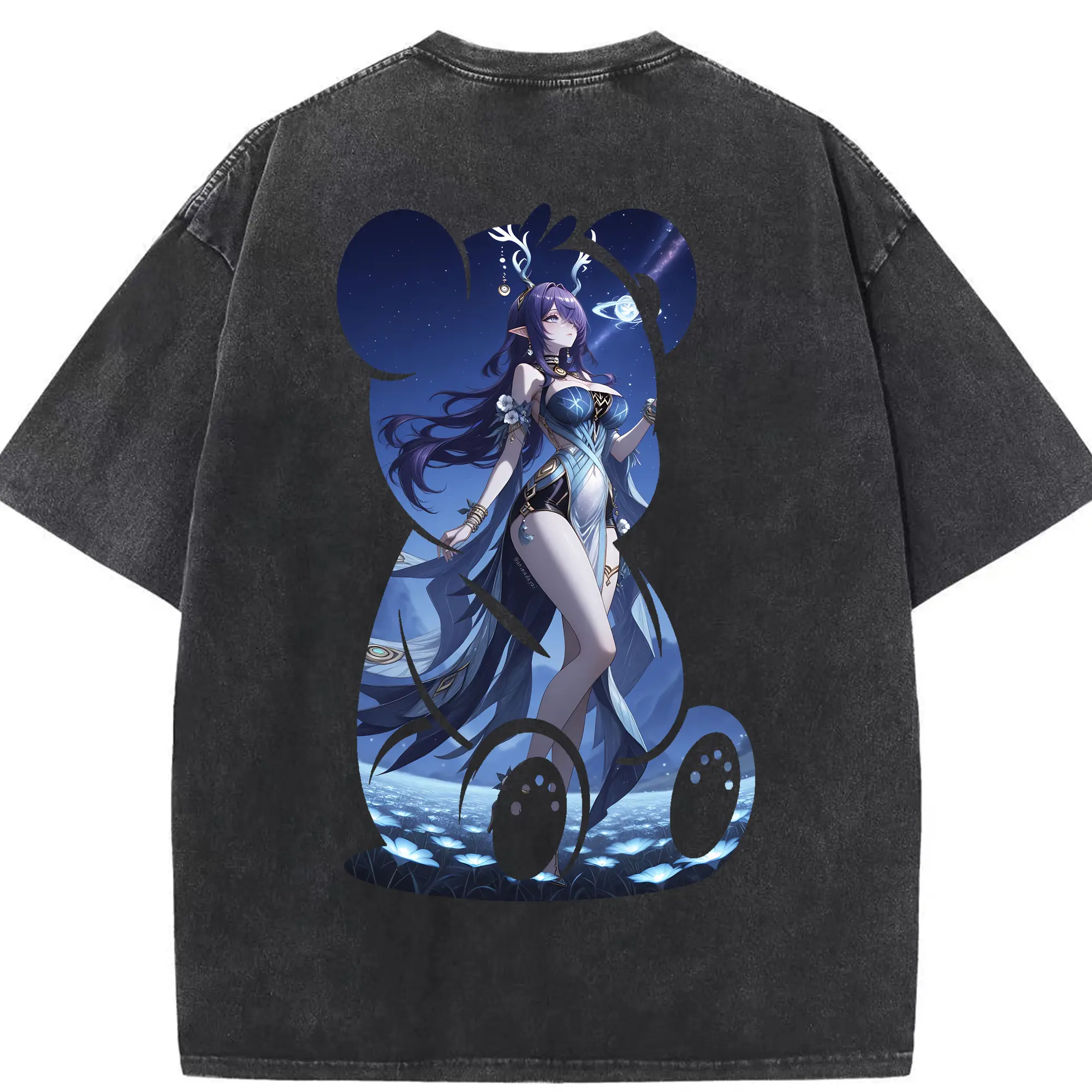 原 神 グッズ ラウマ - 綿100％ ヴィンテージ風 半袖Tシャツ ・ 背面プリント ・ 柔らか肌触り ・ 通気性 快適 ・ スポーツ カジュアル 外出用