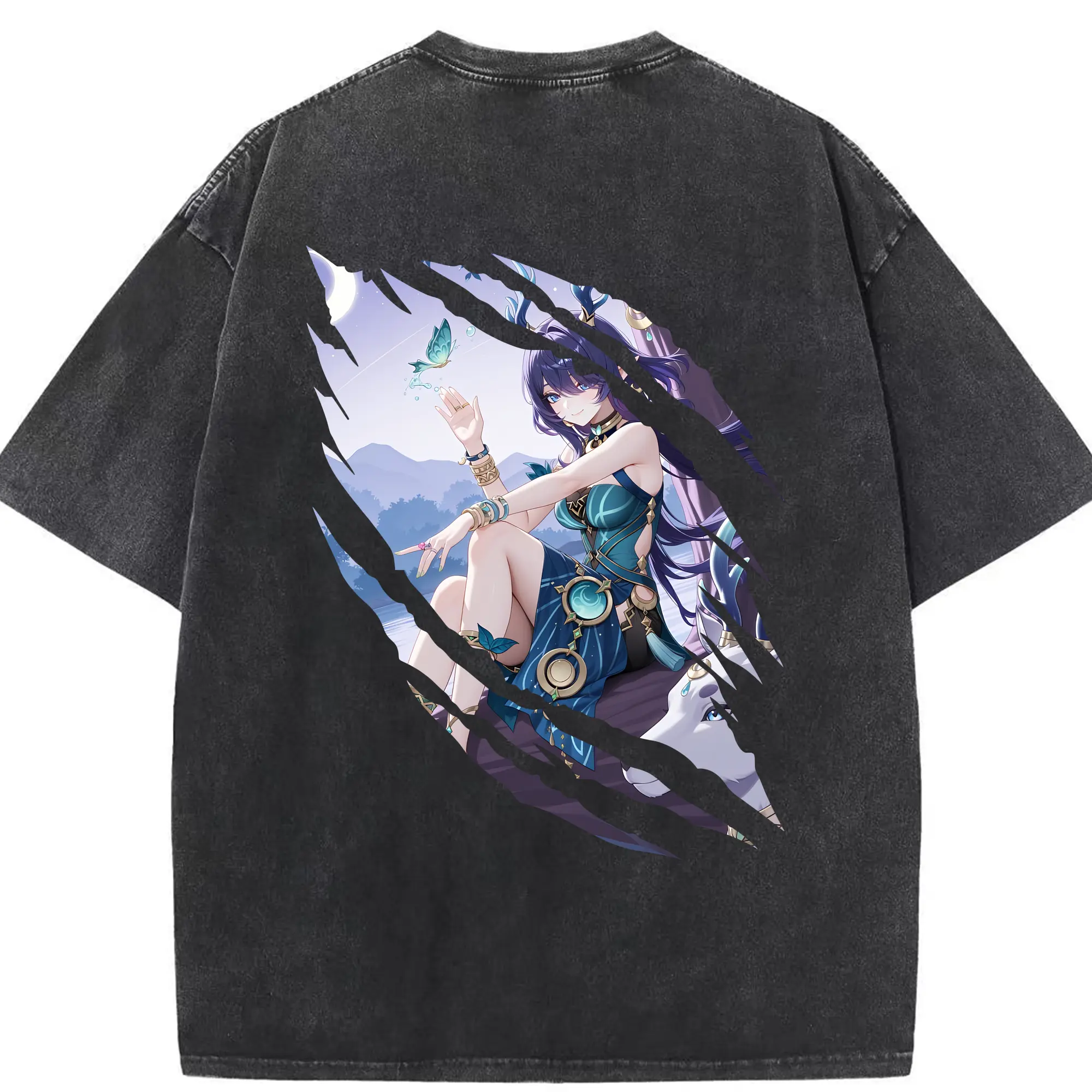 原 神 グッズ ラウマ - 綿100％ ヴィンテージ風 半袖Tシャツ ・ 背面プリント ・ 柔らか肌触り ・ 通気性 快適 ・ スポーツ カジュアル 外出用