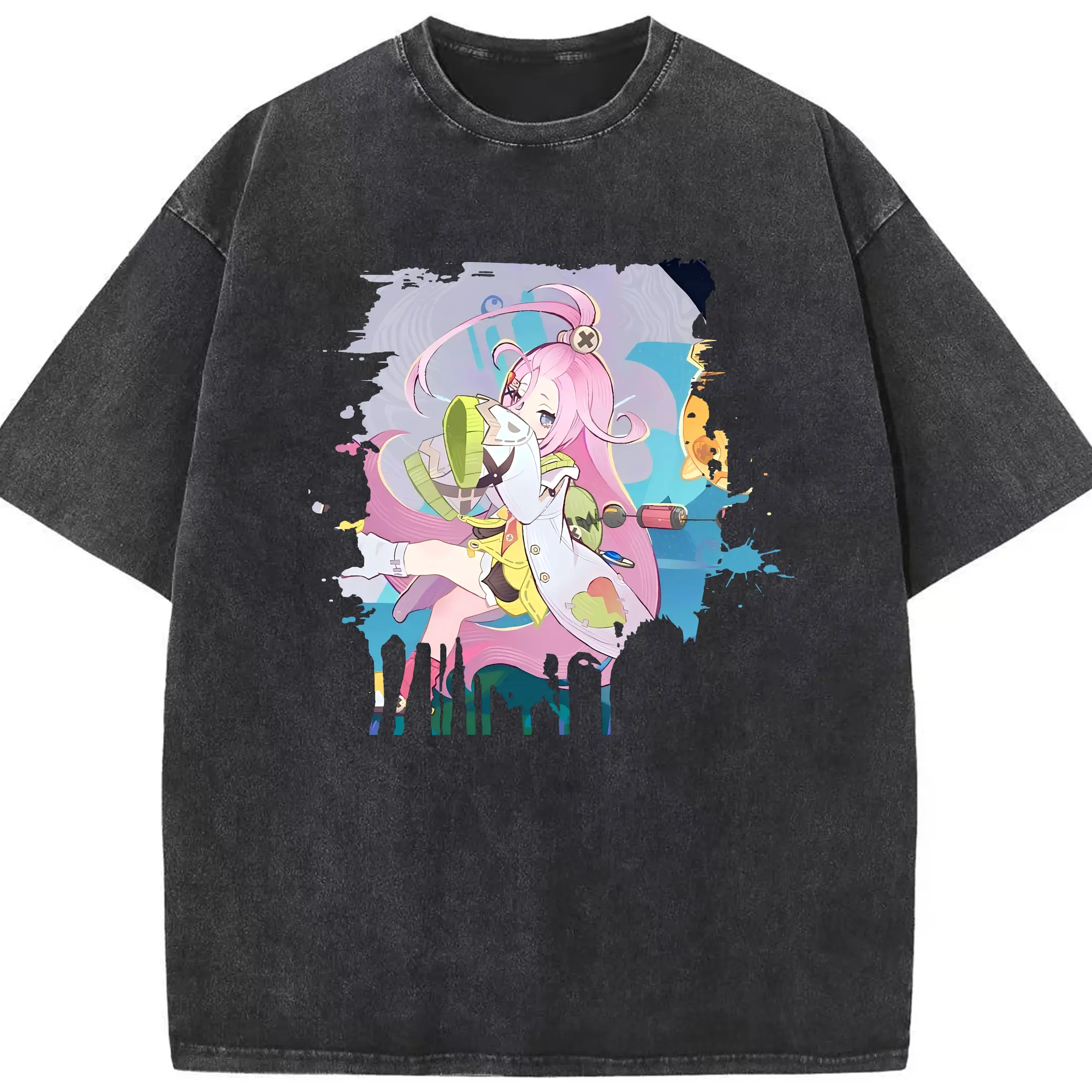 原 神 グッズ アイノ - 綿100％ ヴィンテージ風 半袖Tシャツ ・ フロントプリント ・ 柔らか肌触り ・ 通気性 快適 ・ スポーツ カジュアル 外出用