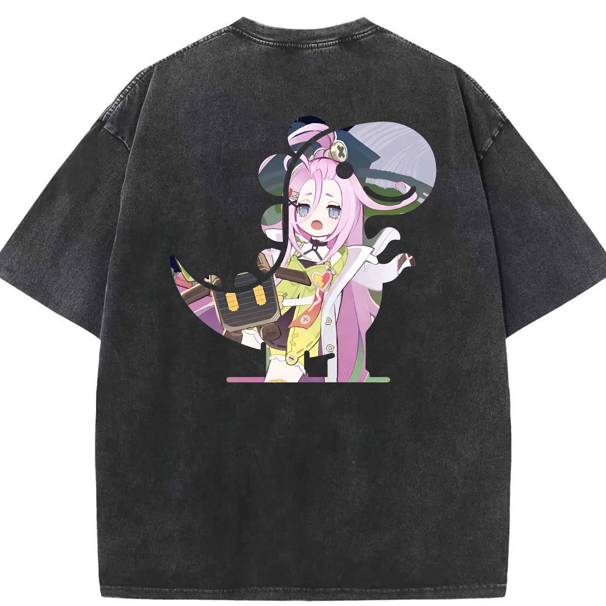 原 神 グッズ アイノ - 綿100％ ヴィンテージ風 半袖Tシャツ ・ 背面プリント ・ 柔らか肌触り ・ 通気性 快適 ・ スポーツ カジュアル 外出用