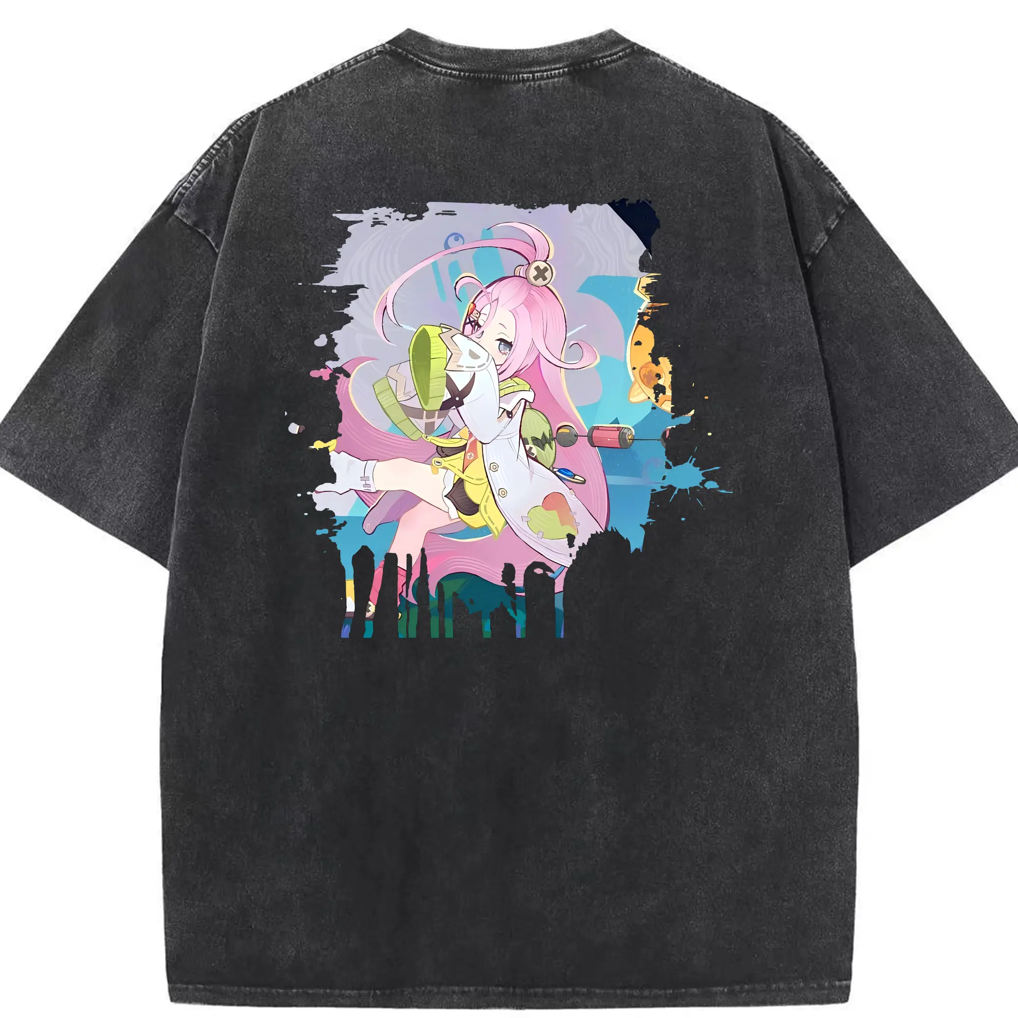 原 神 グッズ アイノ - 綿100％ ヴィンテージ風 半袖Tシャツ ・ 背面プリント ・ 柔らか肌触り ・ 通気性 快適 ・ スポーツ カジュアル 外出用