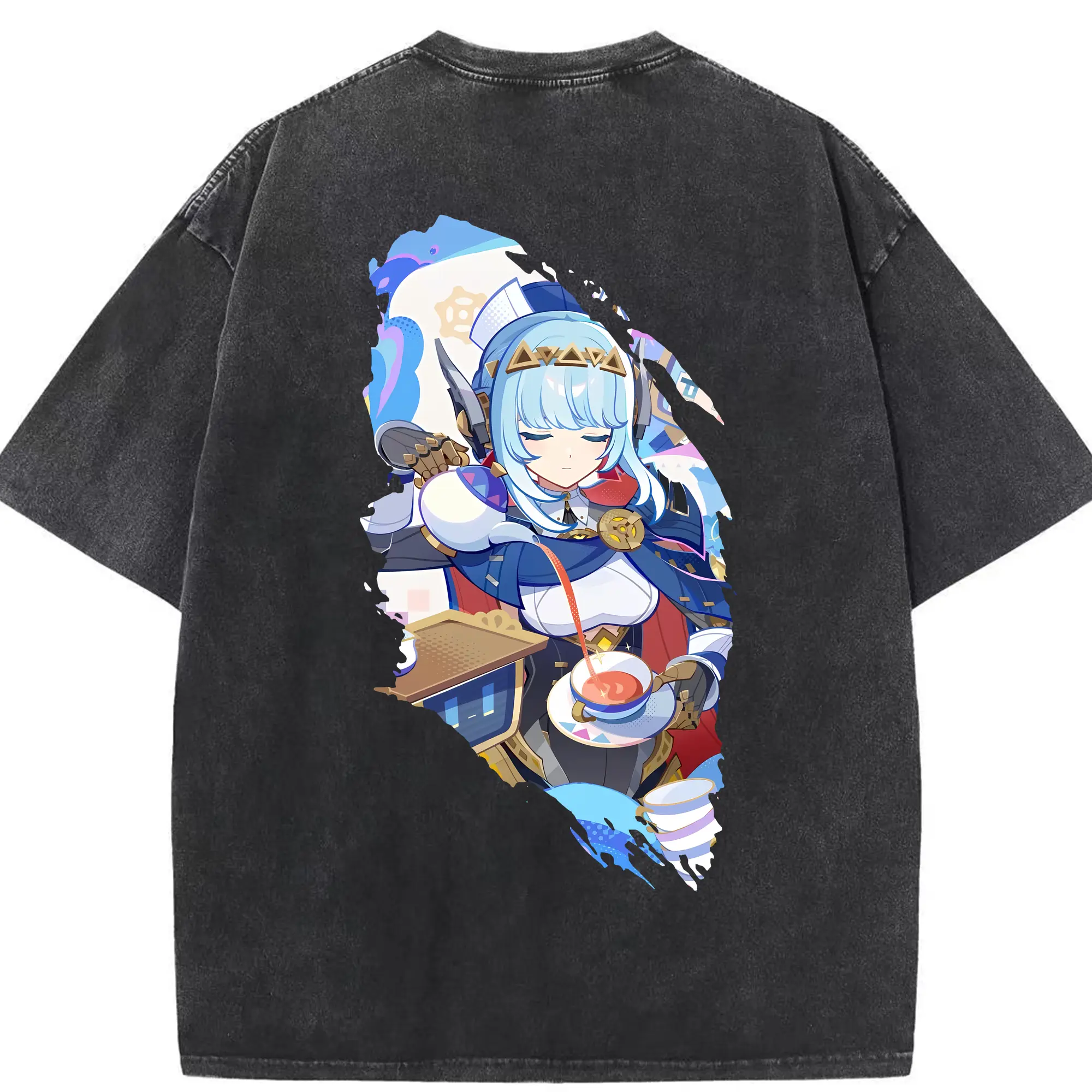 原 神 グッズ イネファ - 綿100％ ヴィンテージ風 半袖Tシャツ ・ 背面プリント ・ 柔らか肌触り ・ 通気性 快適 ・ スポーツ カジュアル 外出用