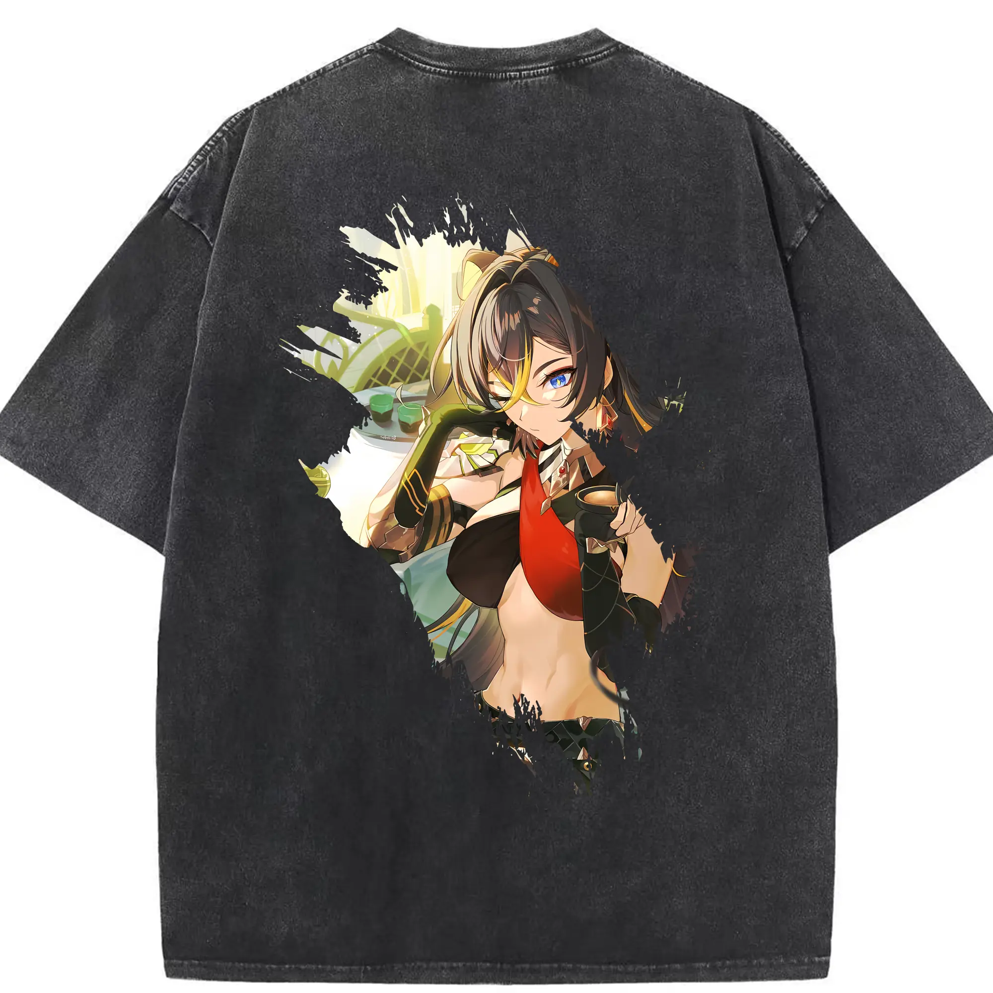 原 神 グッズ ディシア - 綿100％ ヴィンテージ風 半袖Tシャツ ・ 背面プリント ・ 柔らか肌触り ・ 通気性 快適 ・ スポーツ カジュアル 外出用