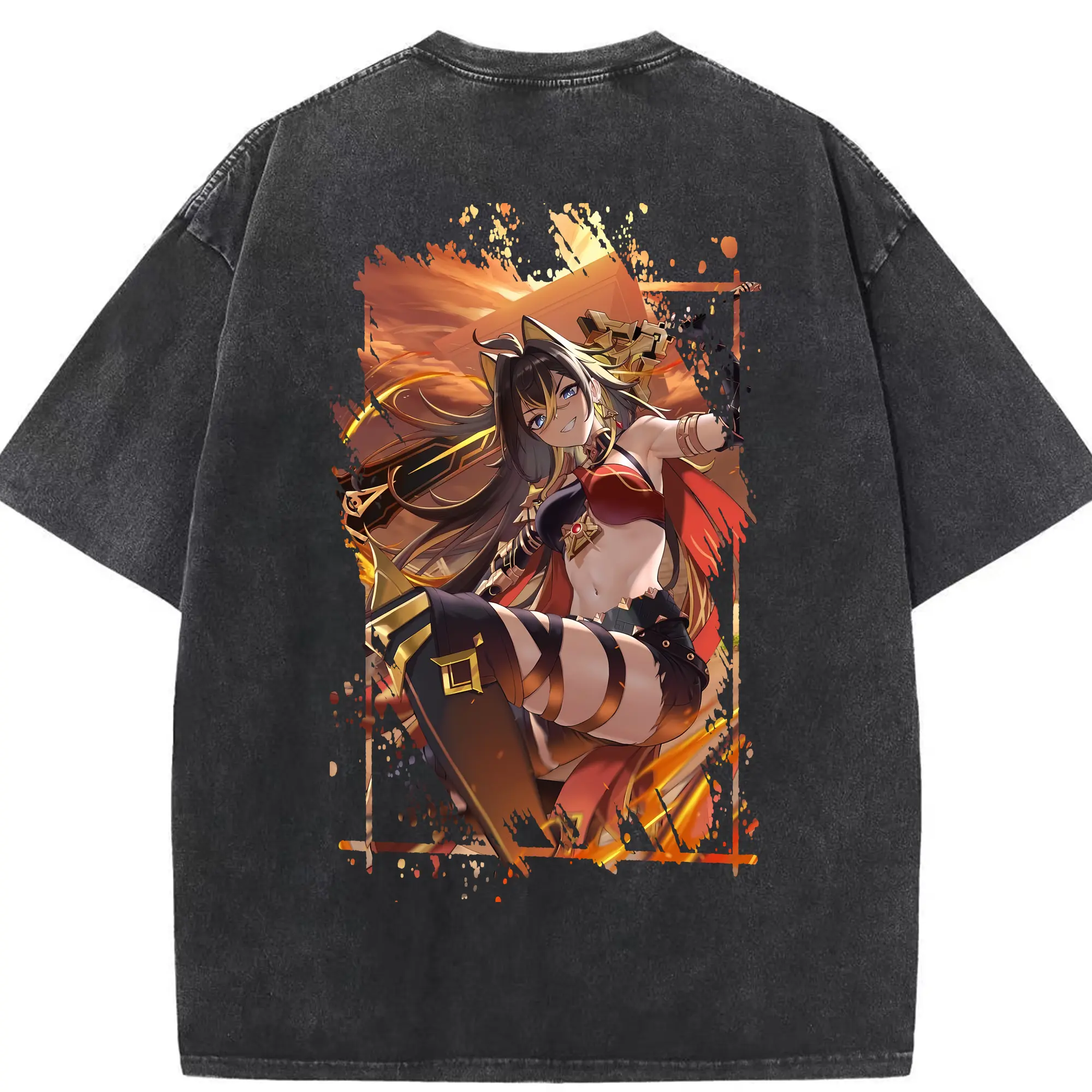 原 神 グッズ ディシア - 綿100％ ヴィンテージ風 半袖Tシャツ ・ 背面プリント ・ 柔らか肌触り ・ 通気性 快適 ・ スポーツ カジュアル 外出用