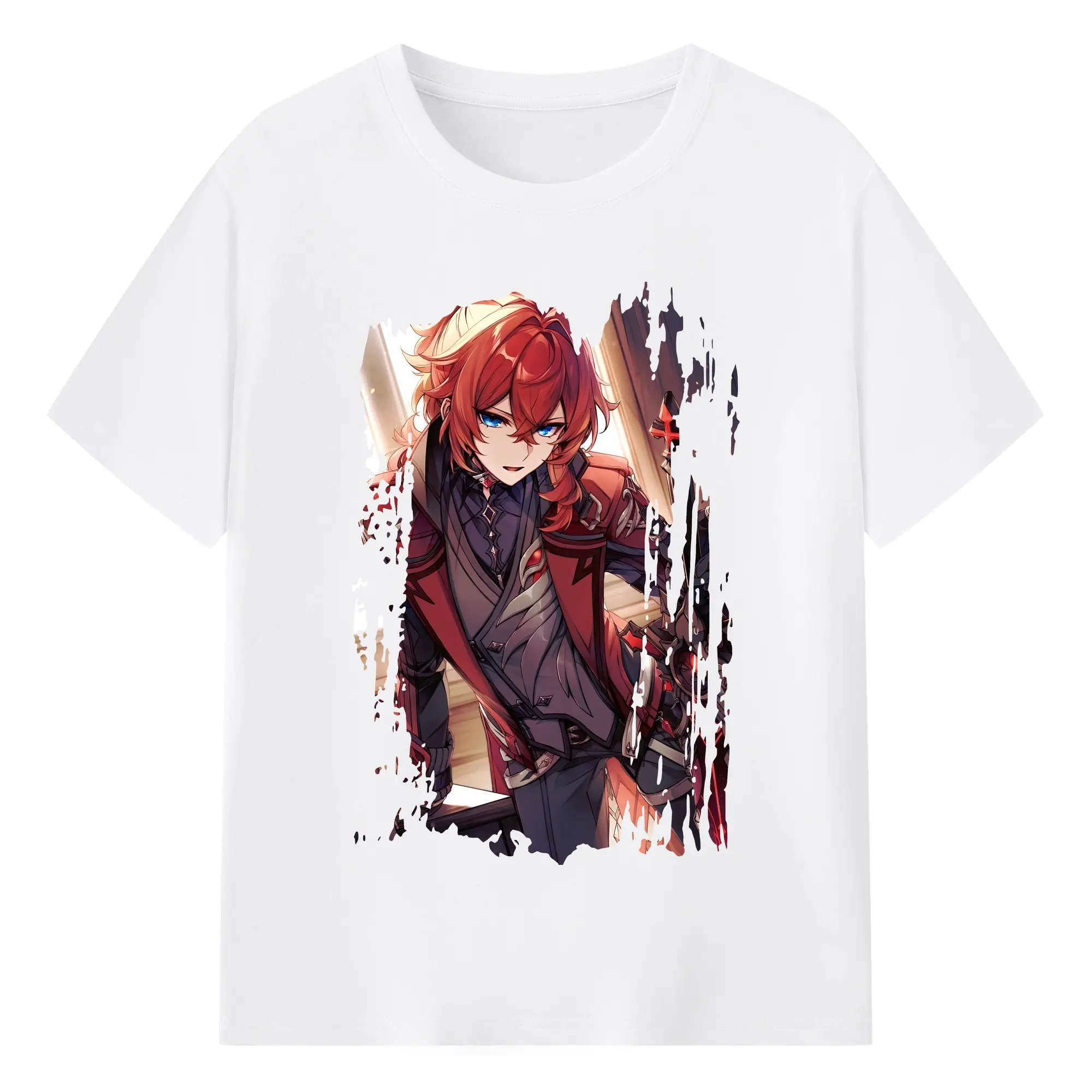 原 神 グッズ ディルック - 綿100％ 半袖Tシャツ ・ フロントプリント ・ 快適 通気性 ・ 日常使い 散歩 スポーツ用