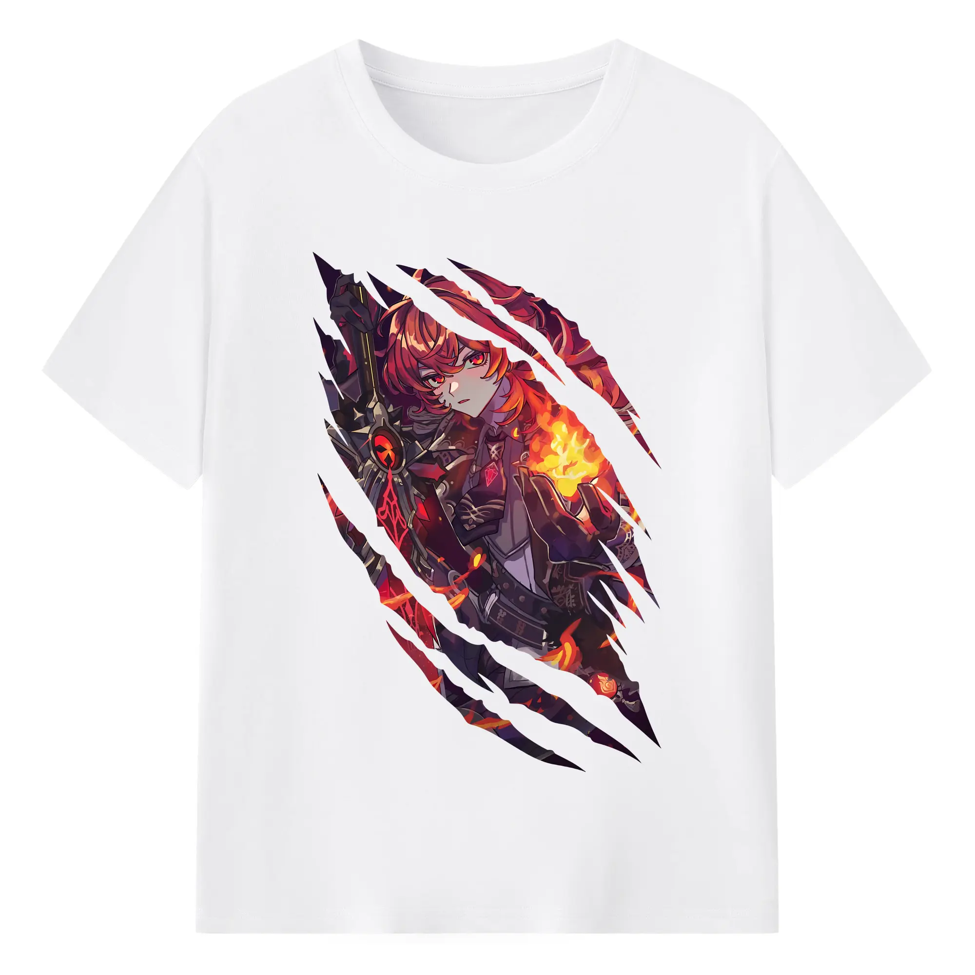 原 神 グッズ ディルック - 綿100％ 半袖Tシャツ ・ フロントプリント ・ 快適 通気性 ・ 日常使い 散歩 スポーツ用