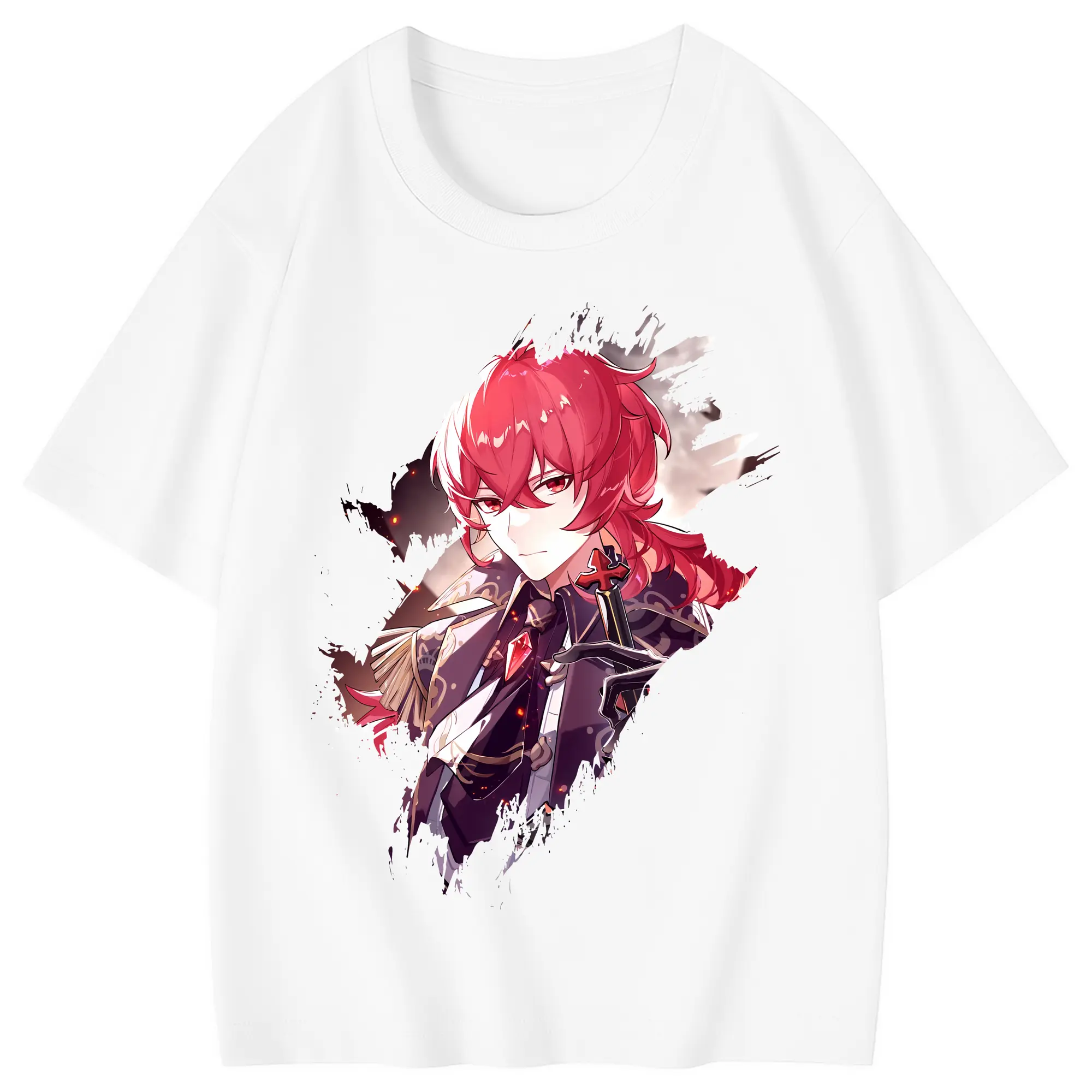 原 神 グッズ ディルック - 綿100％ キッズTシャツ ・ フロントプリント ・ 快適 通気性 ・ スポーツ カジュアル 散歩用
