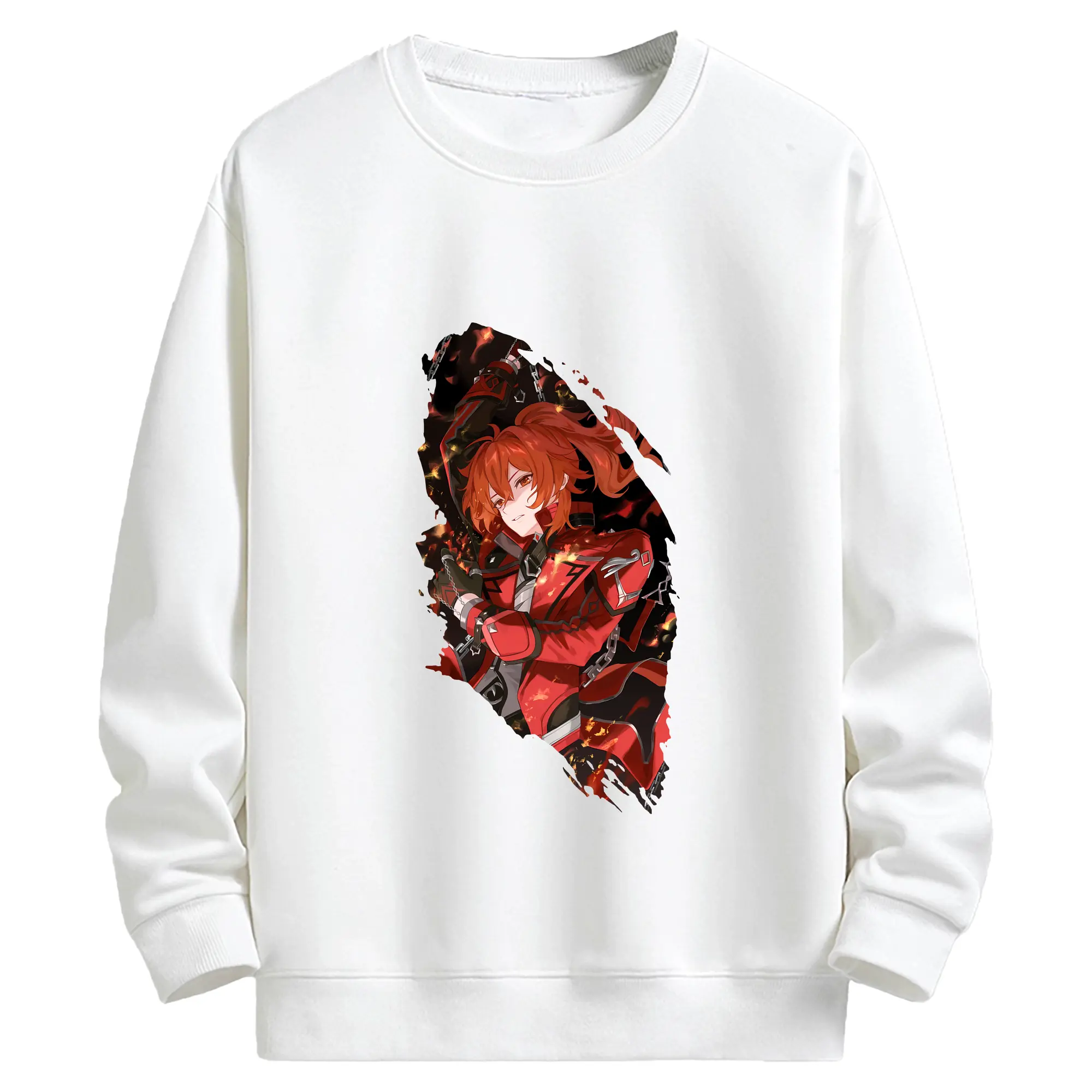 原 神 グッズ ディルック - キッズ クルーネックスウェットシャツ ・ フロントプリント ・ 綿80％ ポリエステル20％ ・ 快適 通学 スポーツ 日常使い お散歩用