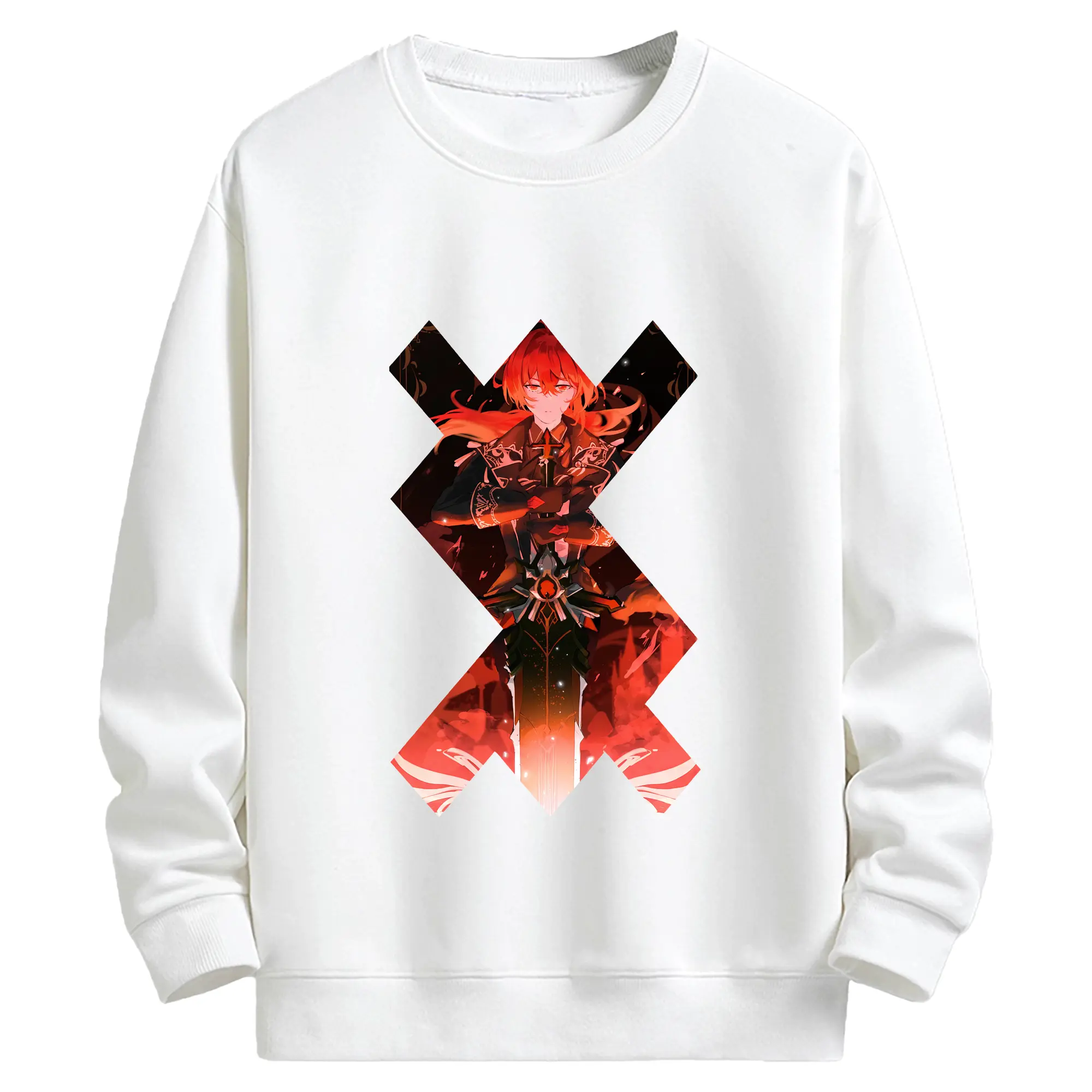 原 神 グッズ ディルック - キッズ クルーネックスウェットシャツ ・ フロントプリント ・ 綿80％ ポリエステル20％ ・ 快適 通学 スポーツ 日常使い お散歩用