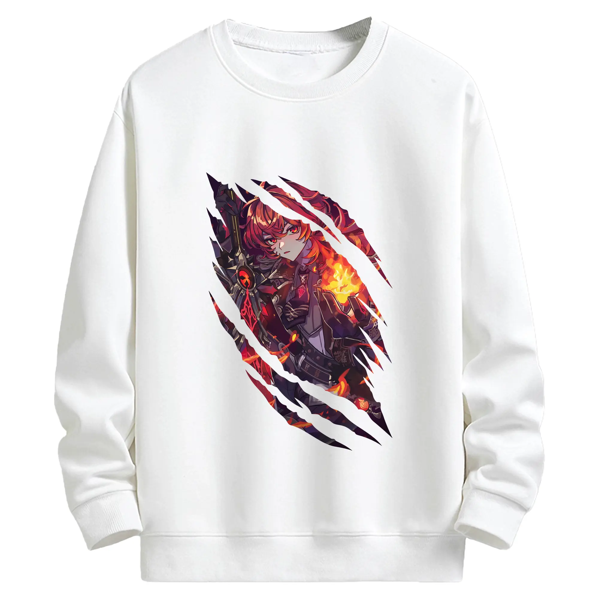 原 神 グッズ ディルック - キッズ クルーネックスウェットシャツ ・ フロントプリント ・ 綿80％ ポリエステル20％ ・ 快適 通学 スポーツ 日常使い お散歩用