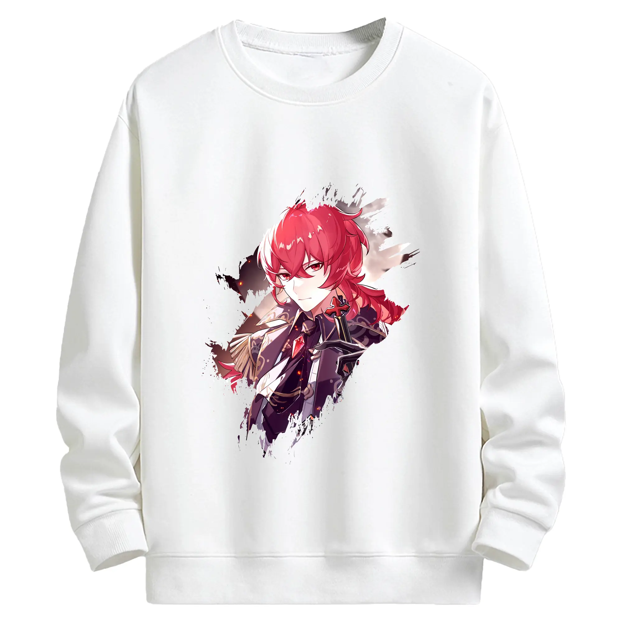 原 神 グッズ ディルック - キッズ クルーネックスウェットシャツ ・ フロントプリント ・ 綿80％ ポリエステル20％ ・ 快適 通学 スポーツ 日常使い お散歩用