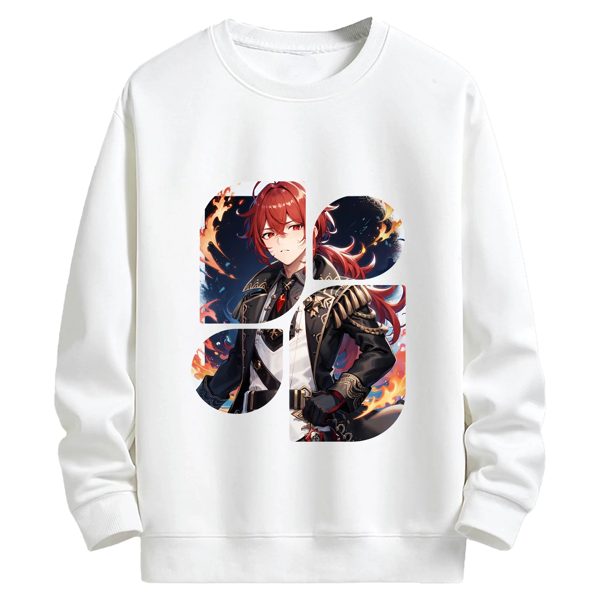 原 神 グッズ ディルック - キッズ クルーネックスウェットシャツ ・ フロントプリント ・ 綿80％ ポリエステル20％ ・ 快適 通学 スポーツ 日常使い お散歩用