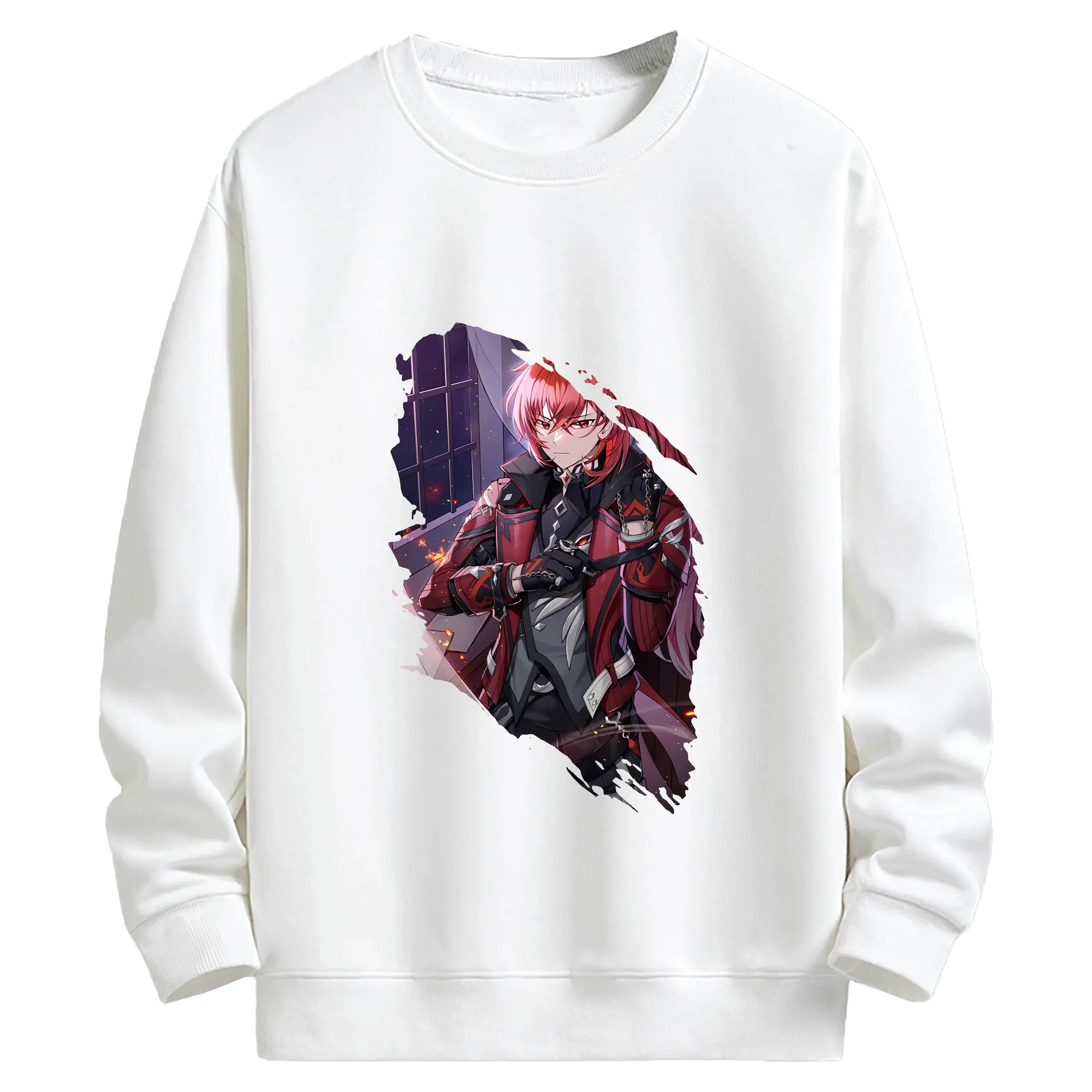 原 神 グッズ ディルック - キッズ クルーネックスウェットシャツ ・ フロントプリント ・ 綿80％ ポリエステル20％ ・ 快適 通学 スポーツ 日常使い お散歩用