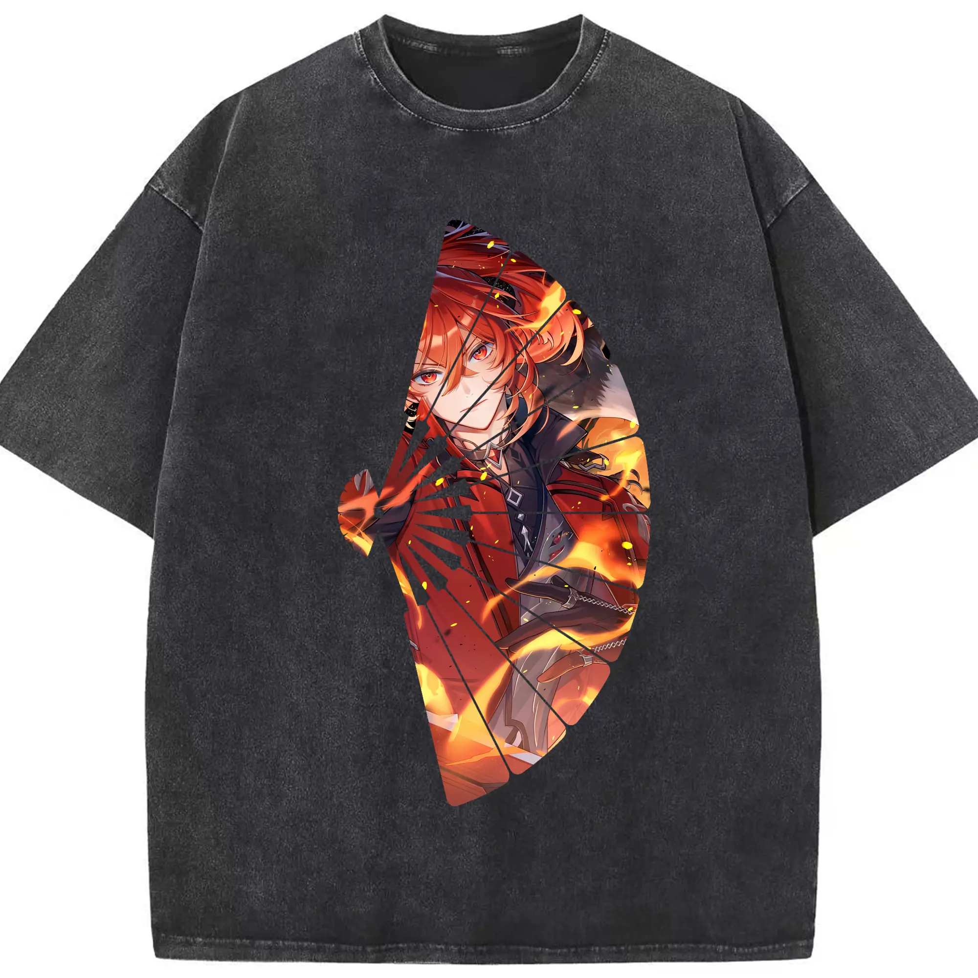 原 神 グッズ ディルック - 綿100％ ヴィンテージ風 半袖Tシャツ ・ フロントプリント ・ 柔らか肌触り ・ 通気性 快適 ・ スポーツ カジュアル 外出用