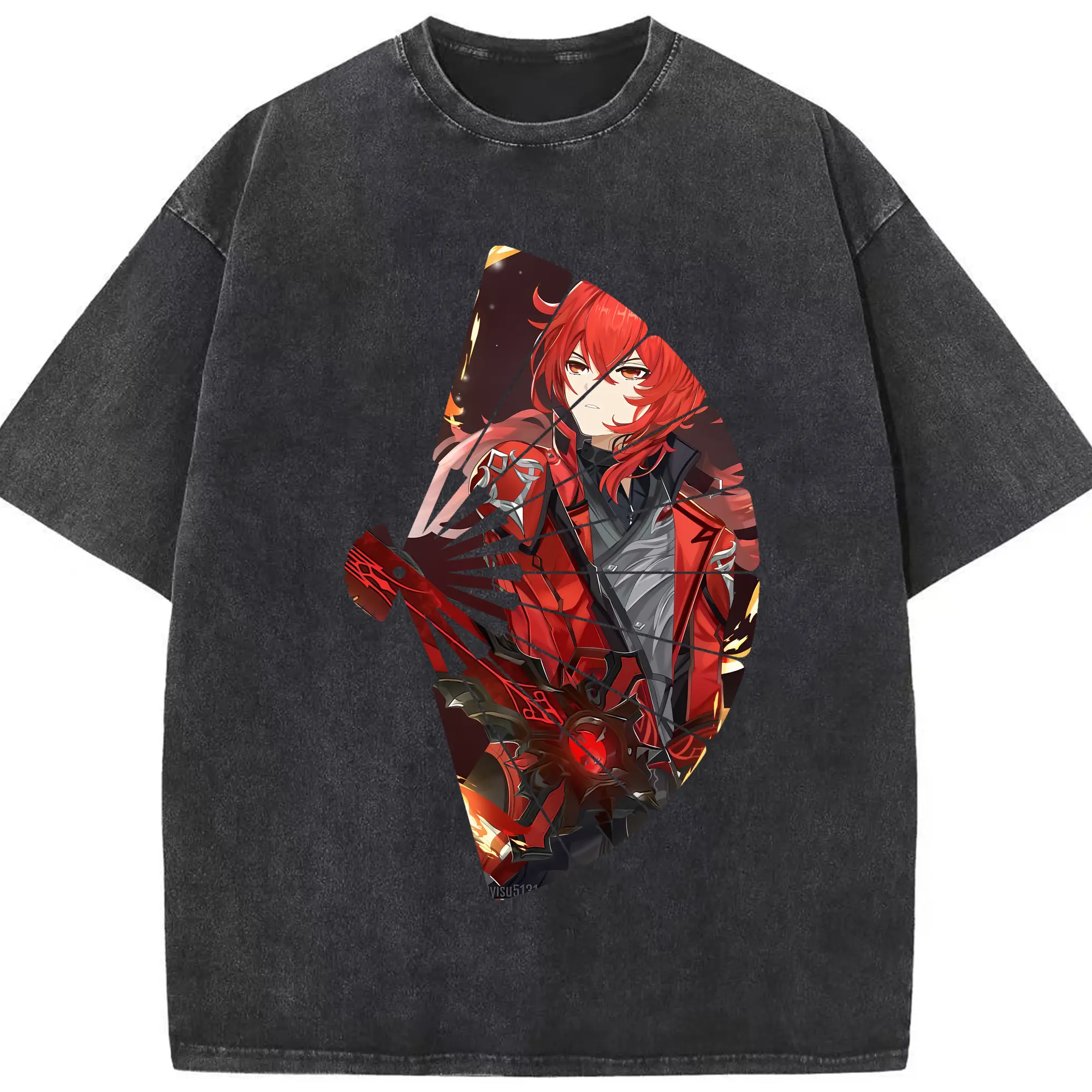 原 神 グッズ ディルック - 綿100％ ヴィンテージ風 半袖Tシャツ ・ フロントプリント ・ 柔らか肌触り ・ 通気性 快適 ・ スポーツ カジュアル 外出用