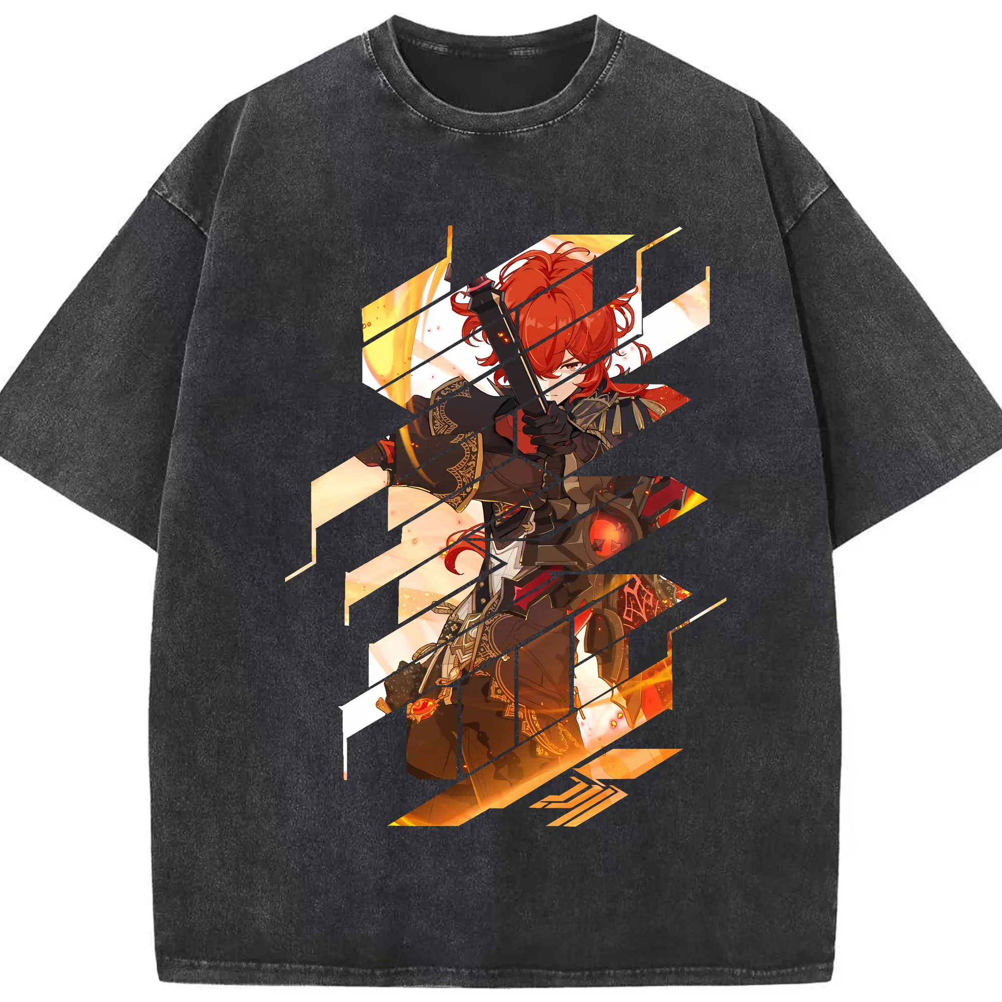 原 神 グッズ ディルック - 綿100％ ヴィンテージ風 半袖Tシャツ ・ フロントプリント ・ 柔らか肌触り ・ 通気性 快適 ・ スポーツ カジュアル 外出用