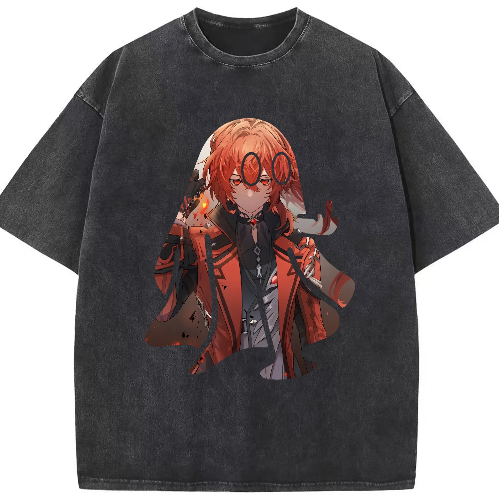 原 神 グッズ ディルック - 綿100％ ヴィンテージ風 半袖Tシャツ ・ フロントプリント ・ 柔らか肌触り ・ 通気性 快適 ・ スポーツ カジュアル 外出用