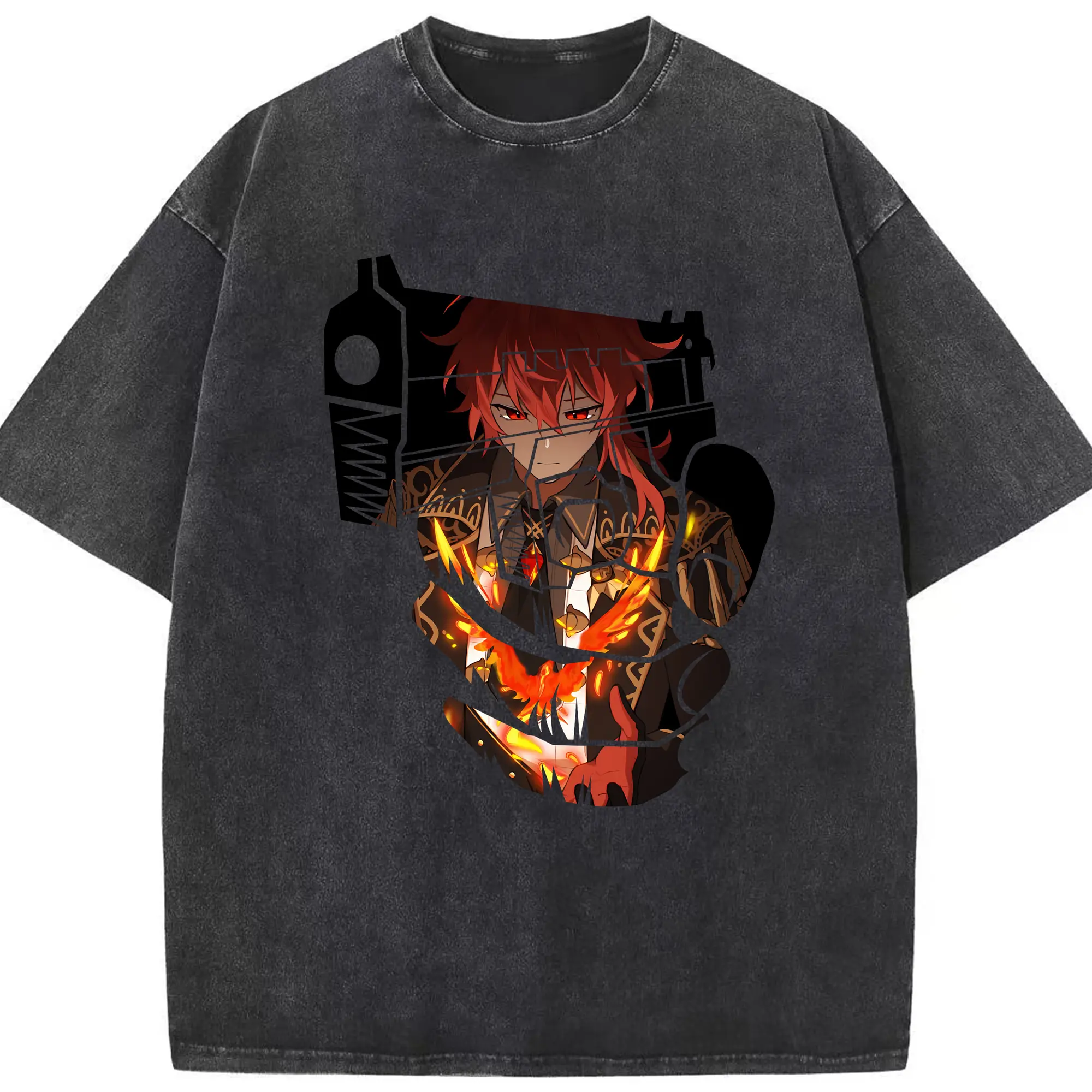 原 神 グッズ ディルック - 綿100％ ヴィンテージ風 半袖Tシャツ ・ フロントプリント ・ 柔らか肌触り ・ 通気性 快適 ・ スポーツ カジュアル 外出用