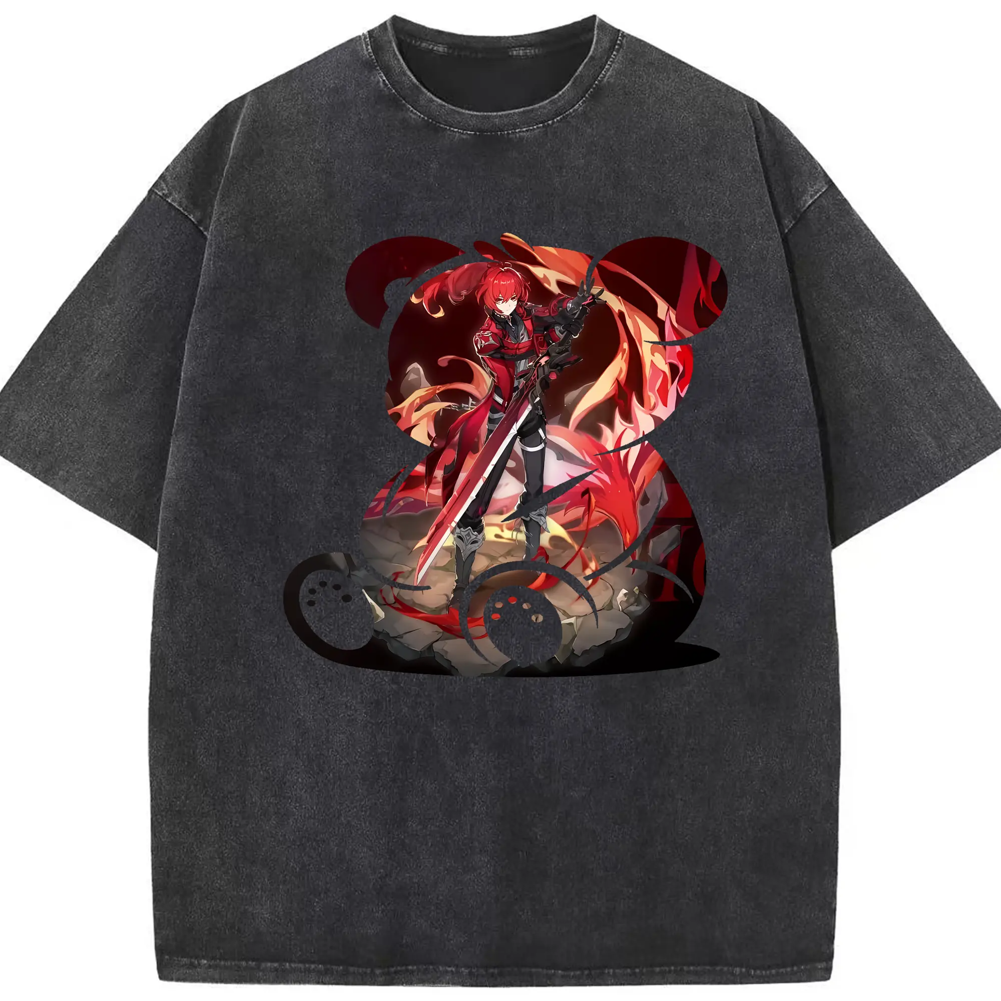 原 神 グッズ ディルック - 綿100％ ヴィンテージ風 半袖Tシャツ ・ フロントプリント ・ 柔らか肌触り ・ 通気性 快適 ・ スポーツ カジュアル 外出用