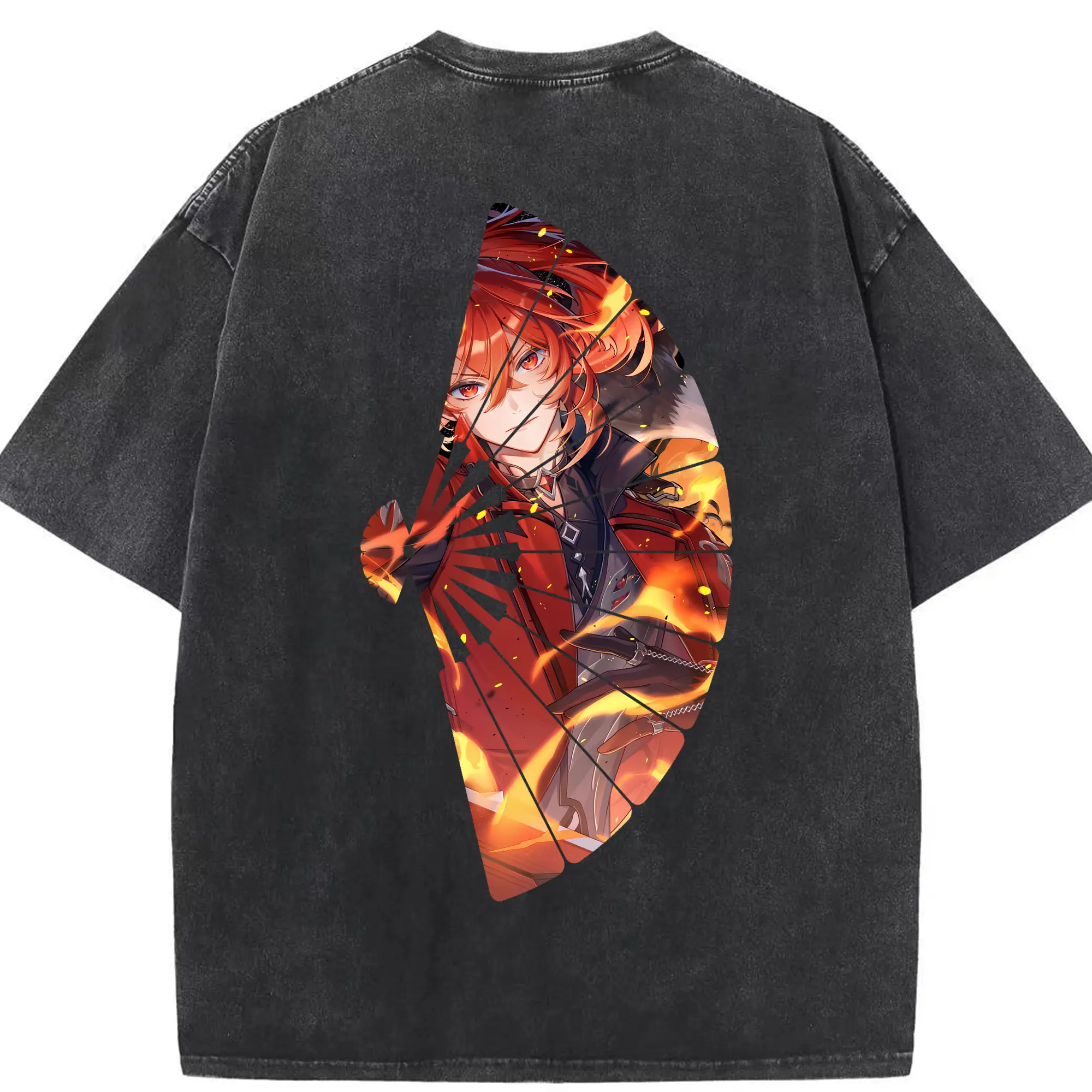 原 神 グッズ ディルック - 綿100％ ヴィンテージ風 半袖Tシャツ ・ 背面プリント ・ 柔らか肌触り ・ 通気性 快適 ・ スポーツ カジュアル 外出用