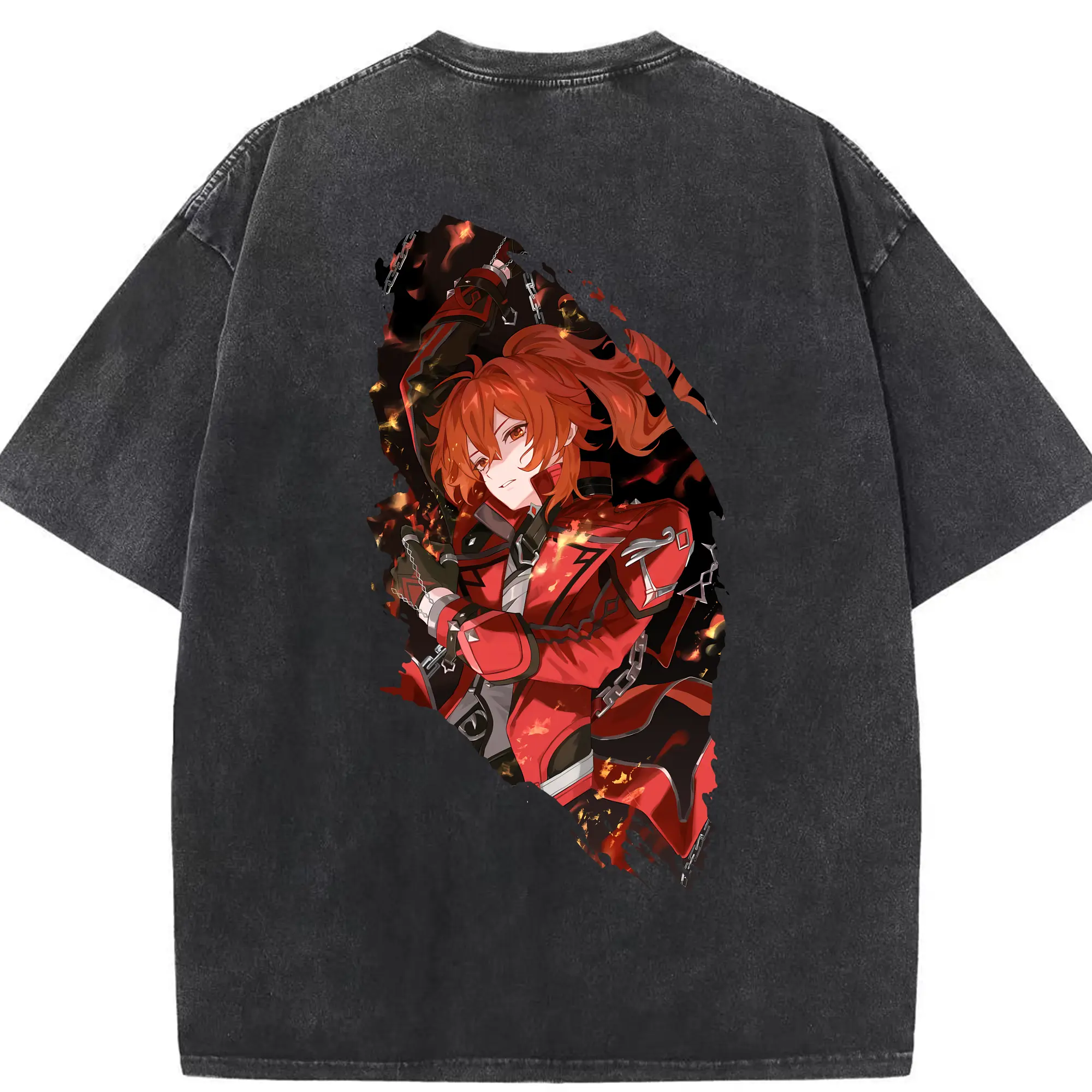 原 神 グッズ ディルック - 綿100％ ヴィンテージ風 半袖Tシャツ ・ 背面プリント ・ 柔らか肌触り ・ 通気性 快適 ・ スポーツ カジュアル 外出用