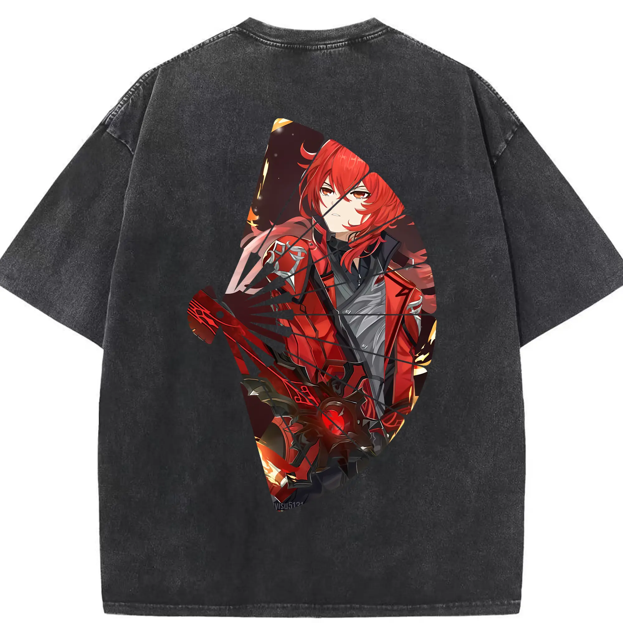 原 神 グッズ ディルック - 綿100％ ヴィンテージ風 半袖Tシャツ ・ 背面プリント ・ 柔らか肌触り ・ 通気性 快適 ・ スポーツ カジュアル 外出用