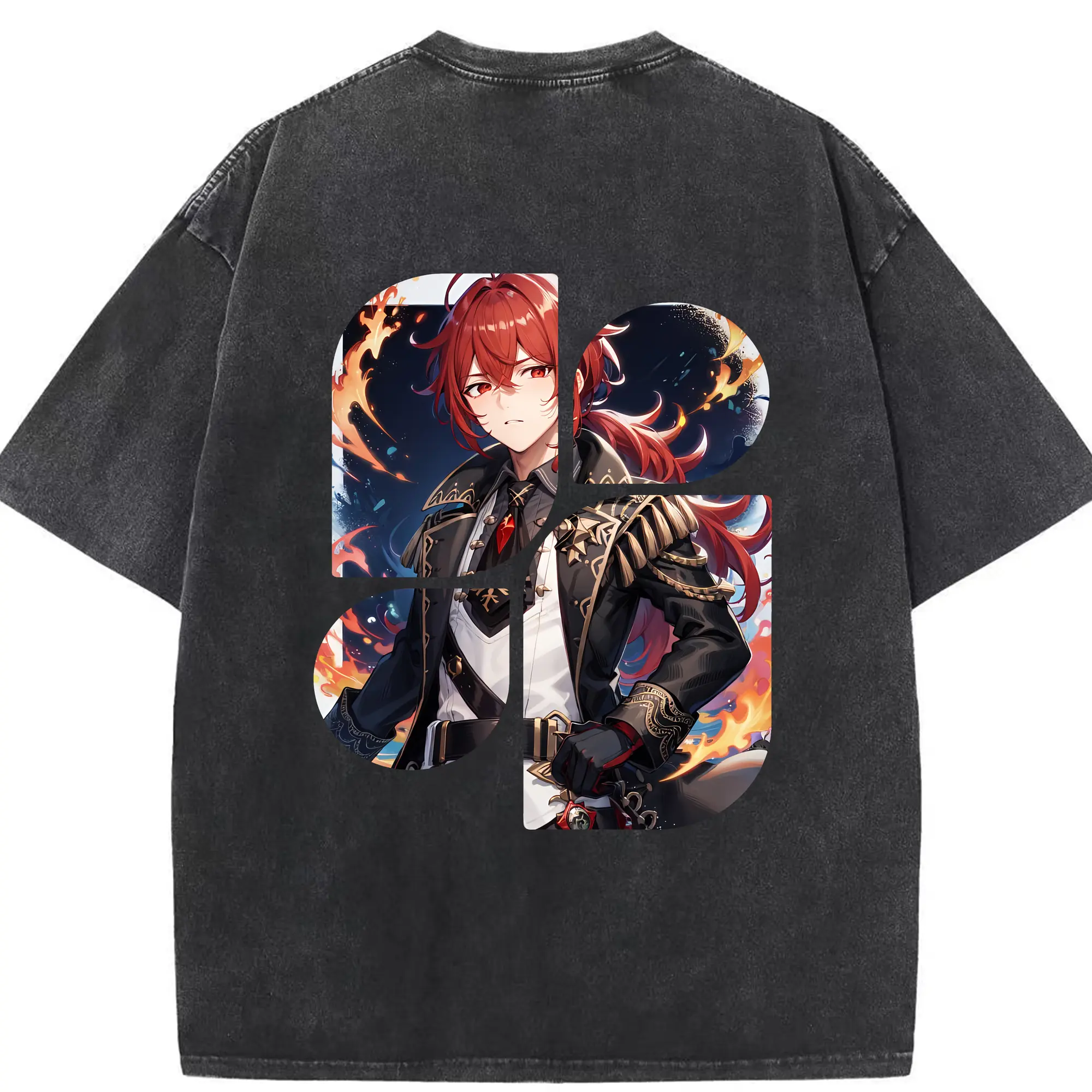 原 神 グッズ ディルック - 綿100％ ヴィンテージ風 半袖Tシャツ ・ 背面プリント ・ 柔らか肌触り ・ 通気性 快適 ・ スポーツ カジュアル 外出用