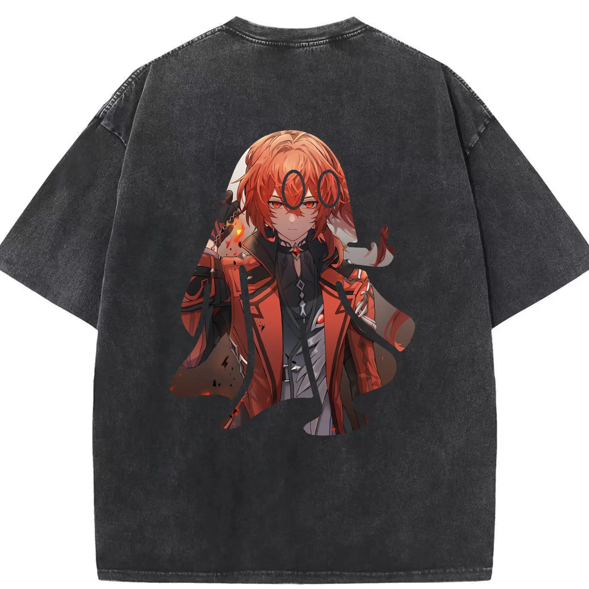 原 神 グッズ ディルック - 綿100％ ヴィンテージ風 半袖Tシャツ ・ 背面プリント ・ 柔らか肌触り ・ 通気性 快適 ・ スポーツ カジュアル 外出用