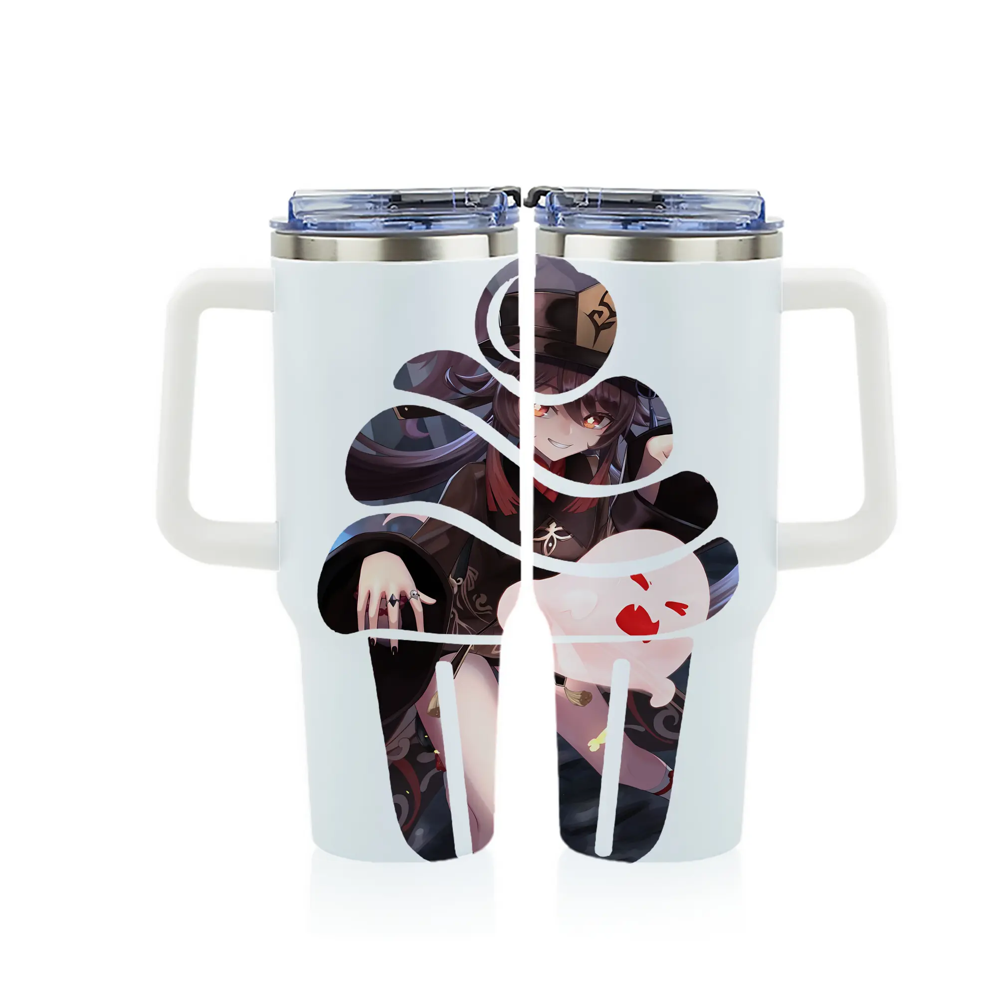 原 神 グッズ フータオ - 1200mL フルプリント車用タンブラー ・ 304ステンレス 内側 ・ 201ステンレス 外側 ・ 保温 保冷 ・ 通勤 ドライブ アウトドア用