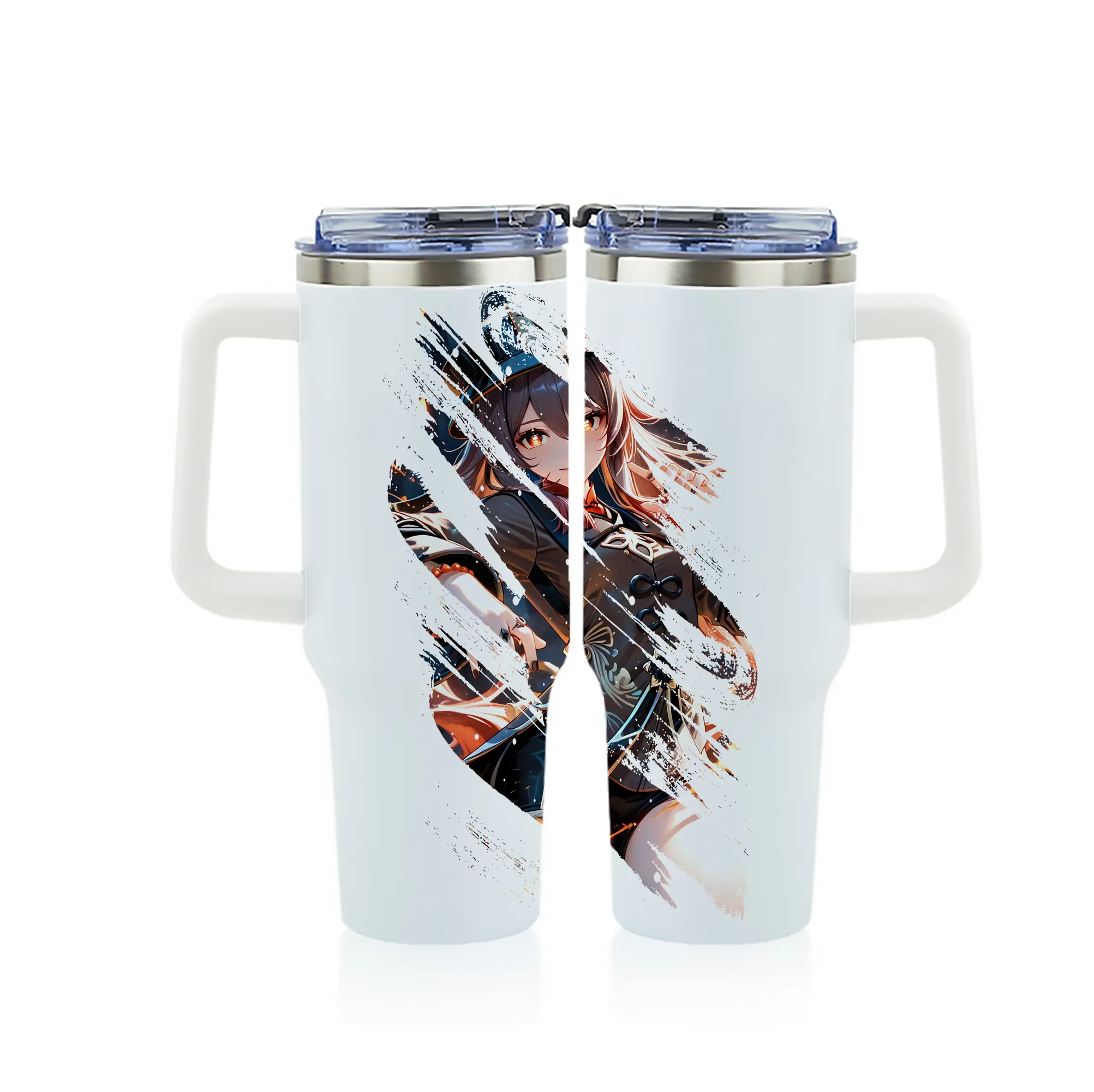 原 神 グッズ フータオ - 1200mL フルプリント車用タンブラー ・ 304ステンレス 内側 ・ 201ステンレス 外側 ・ 保温 保冷 ・ 通勤 ドライブ アウトドア用