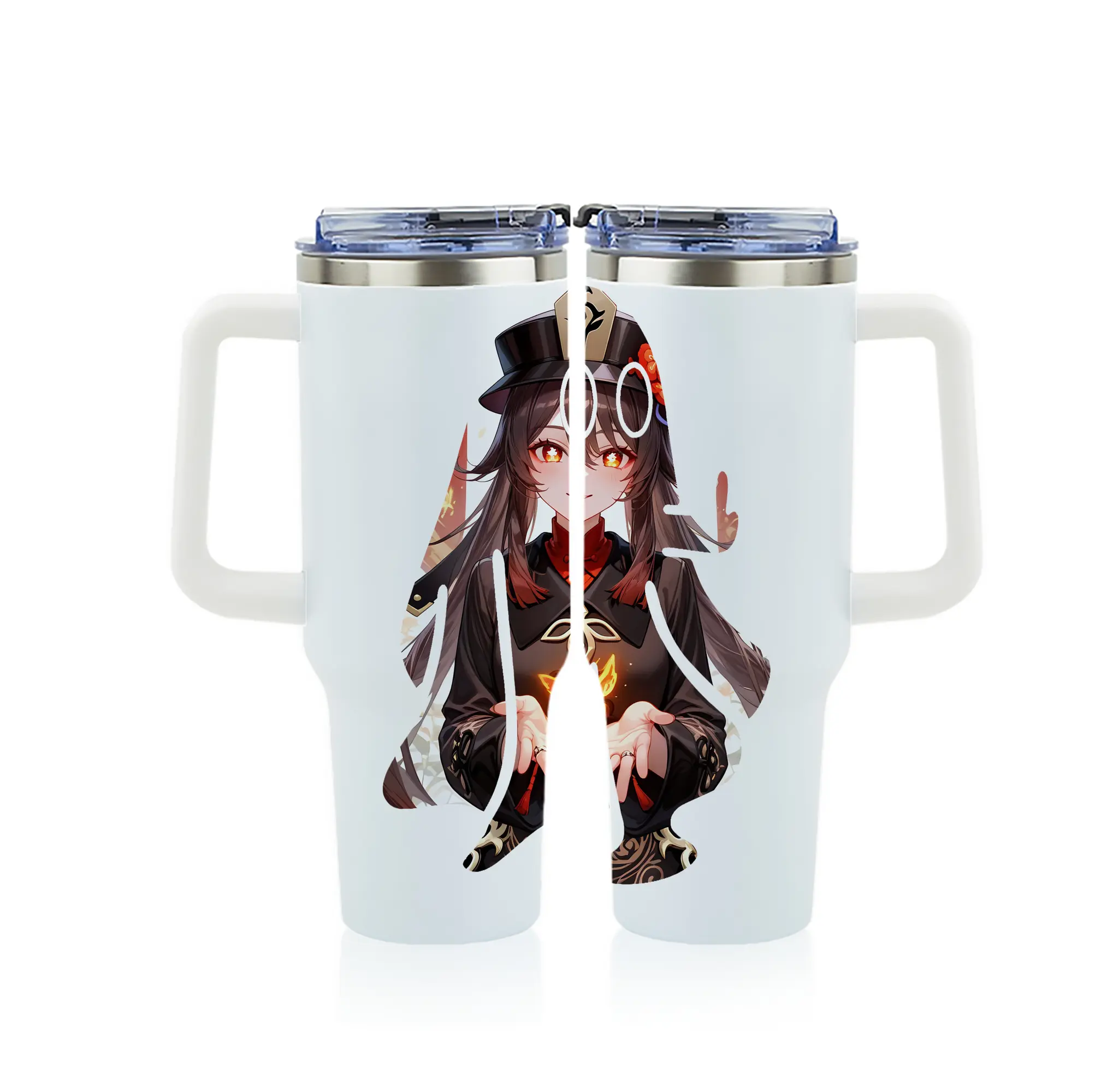 原 神 グッズ フータオ - 1200mL フルプリント車用タンブラー ・ 304ステンレス 内側 ・ 201ステンレス 外側 ・ 保温 保冷 ・ 通勤 ドライブ アウトドア用